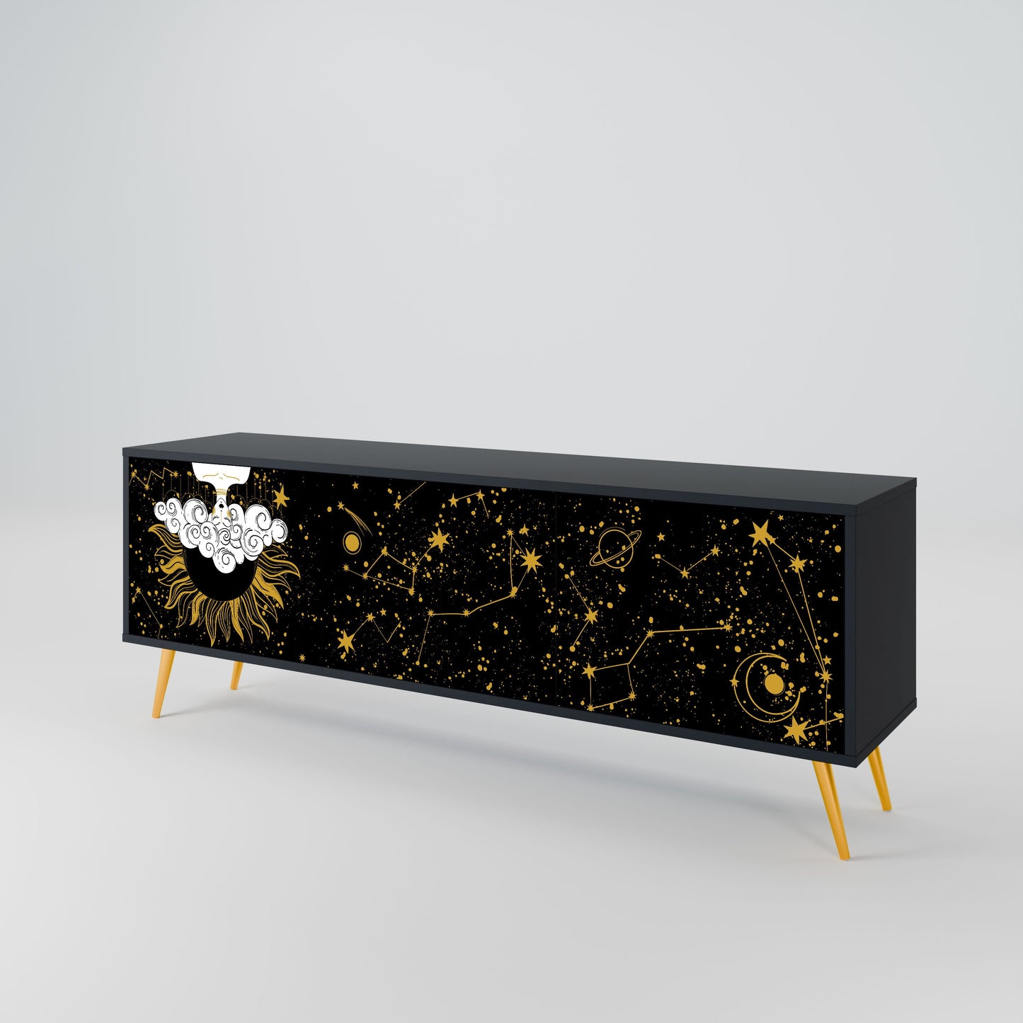 STELLAR CONSTELLATIONS 3-Door TV Stand in Black Finish