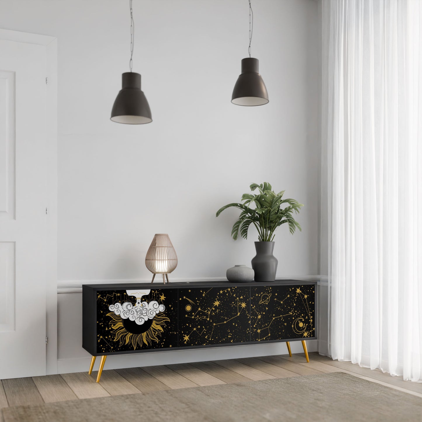 STELLAR CONSTELLATIONS 3-Door TV Stand in Black Finish