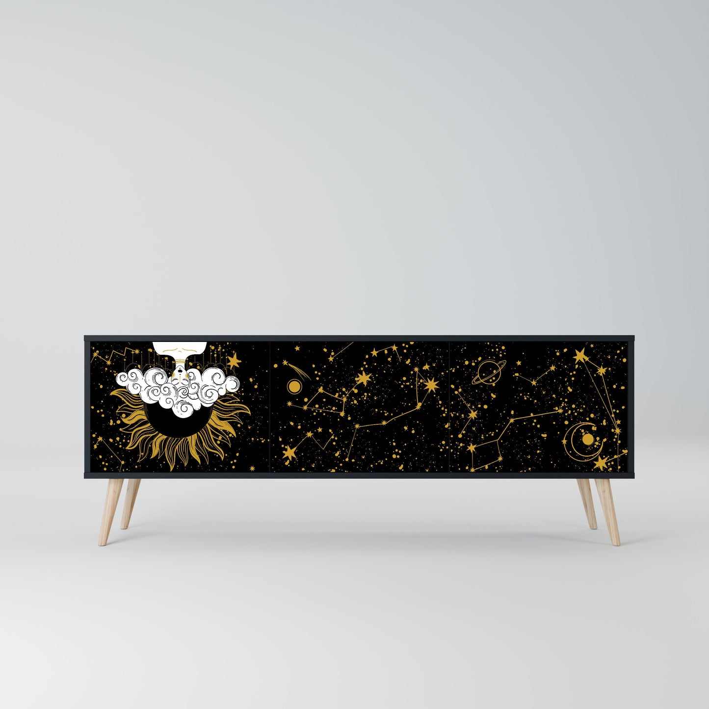 STELLAR CONSTELLATIONS 3-Door TV Stand in Black Finish