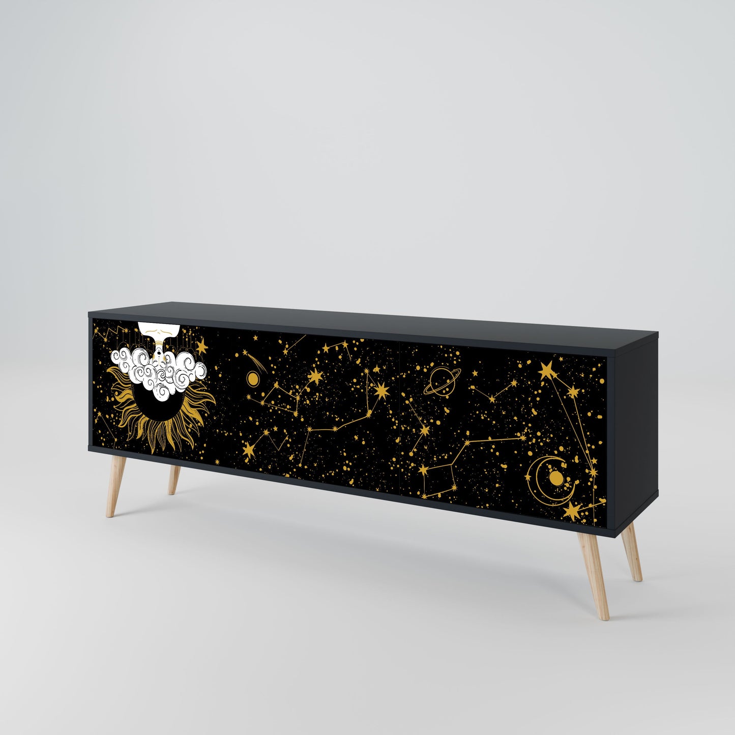 STELLAR CONSTELLATIONS 3-Door TV Stand in Black Finish