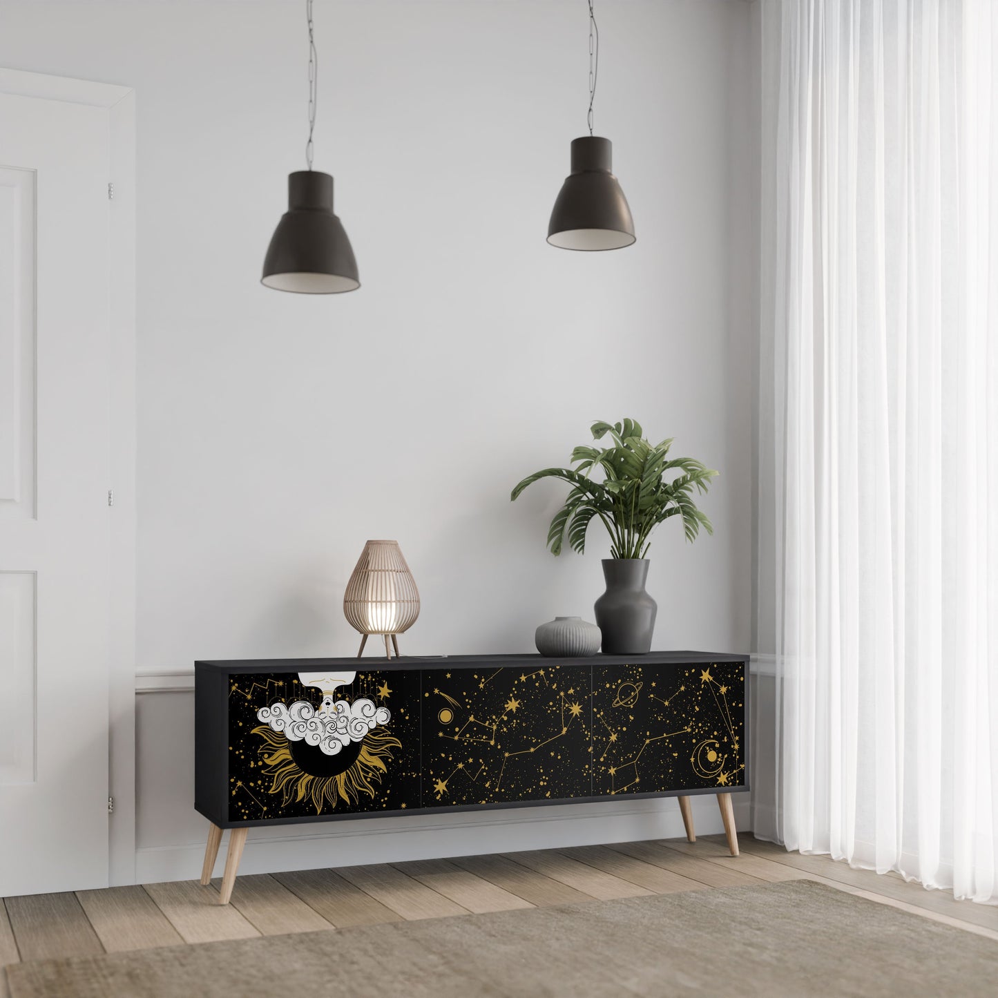 STELLAR CONSTELLATIONS 3-Door TV Stand in Black Finish
