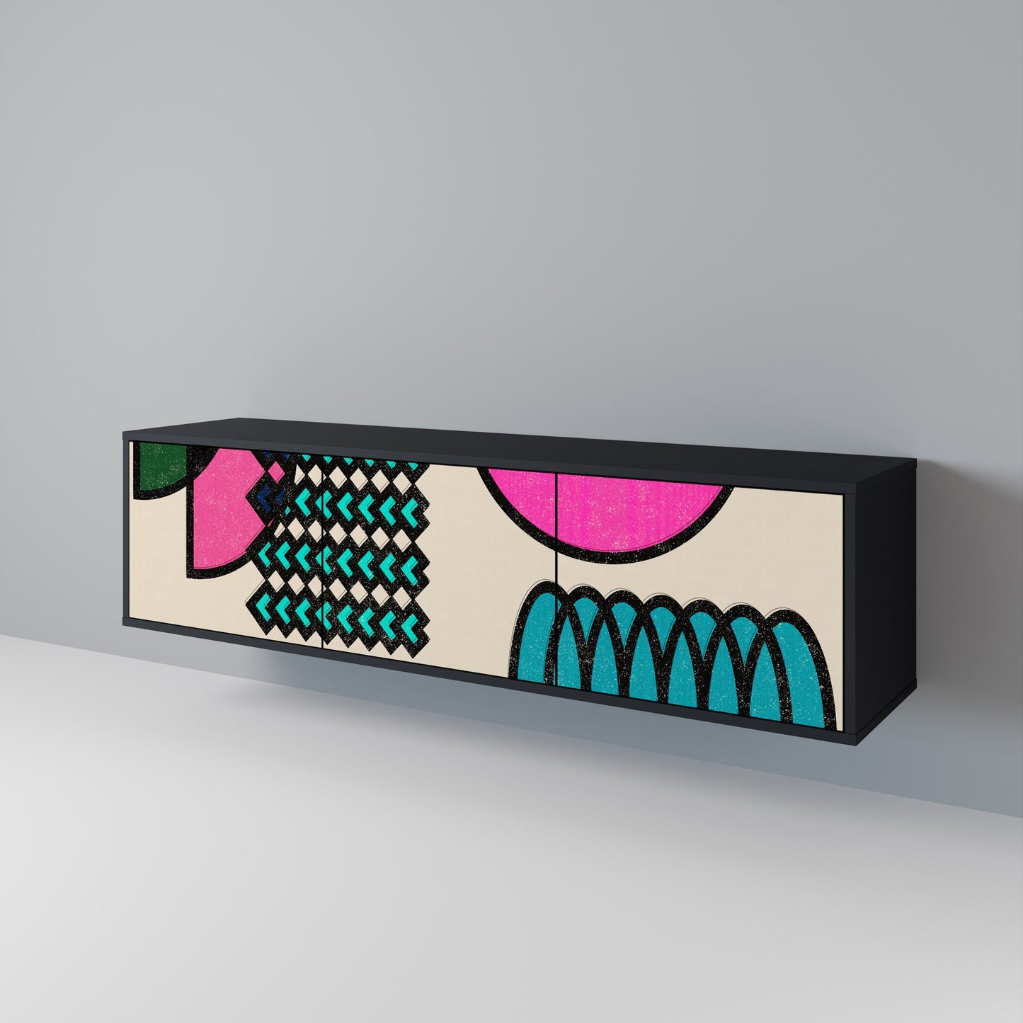 Mobile TV GEOMETRIC RHAPSODY a 3 ante con finitura nera