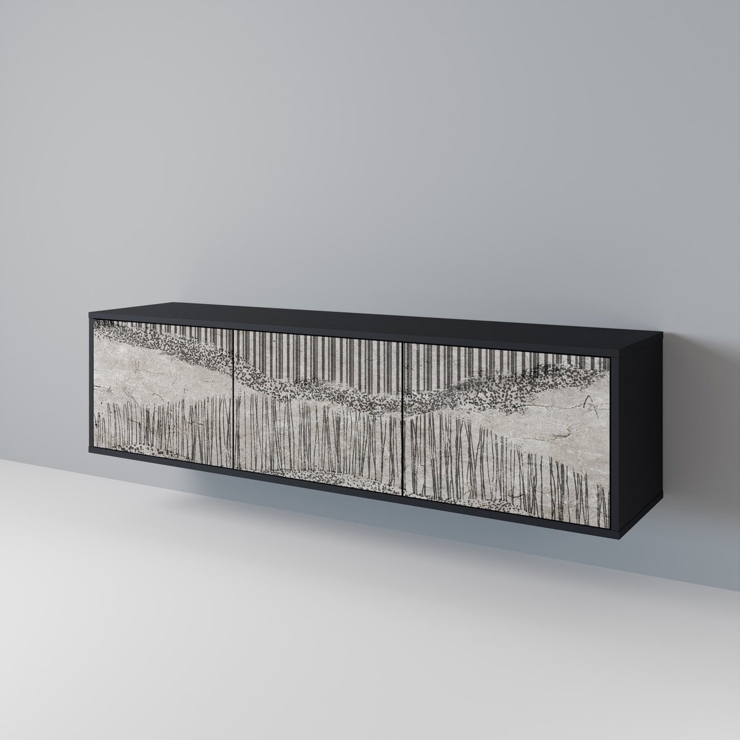 Mobile TV a 3 ante GRAIN LINES in finitura nera