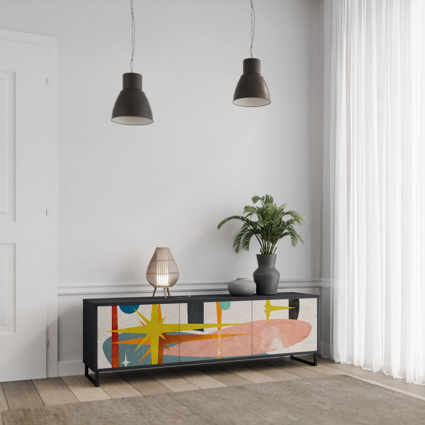 INTERSTELLAR VIBES 3-Door TV Stand in Black Finish