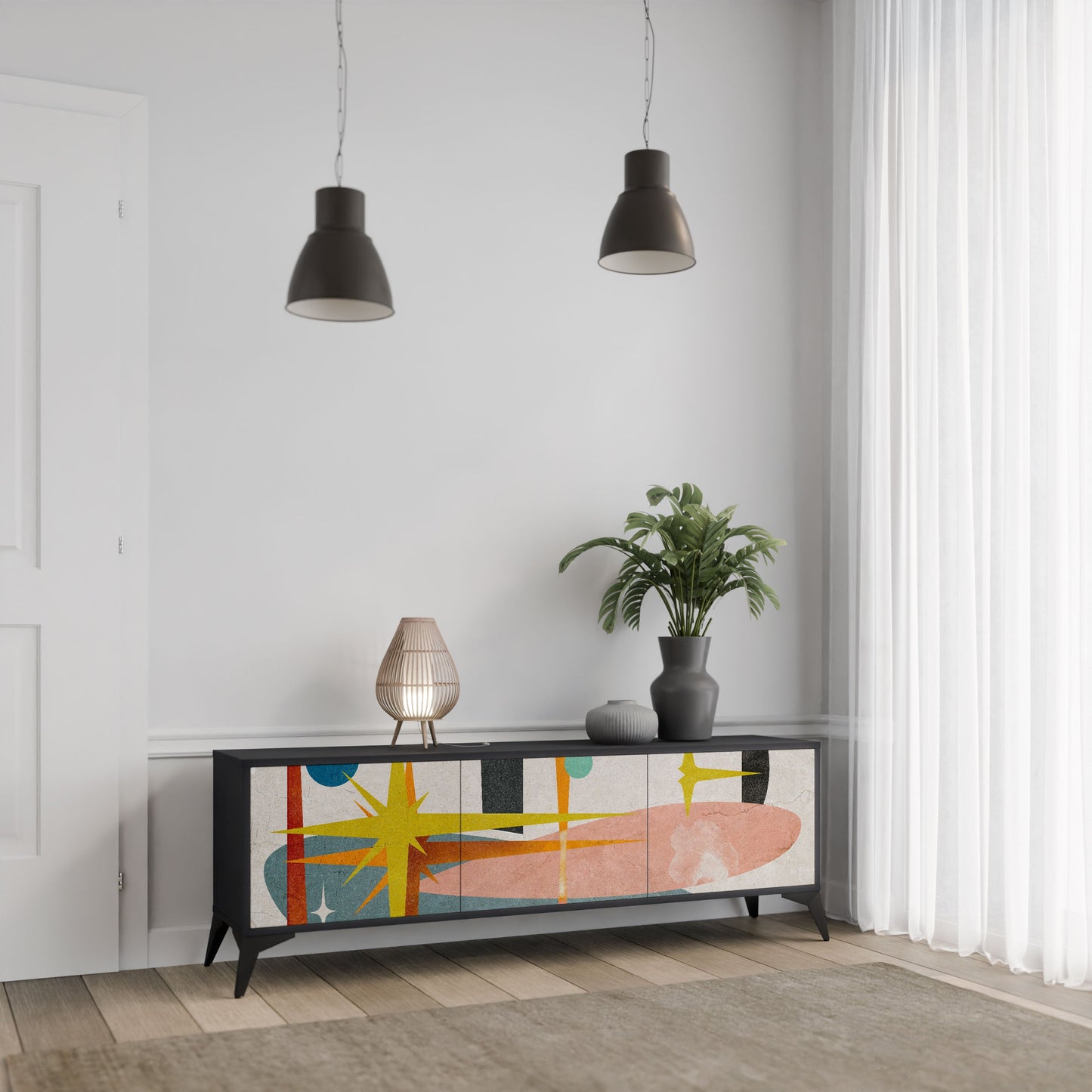 INTERSTELLAR VIBES 3-Door TV Stand in Black Finish