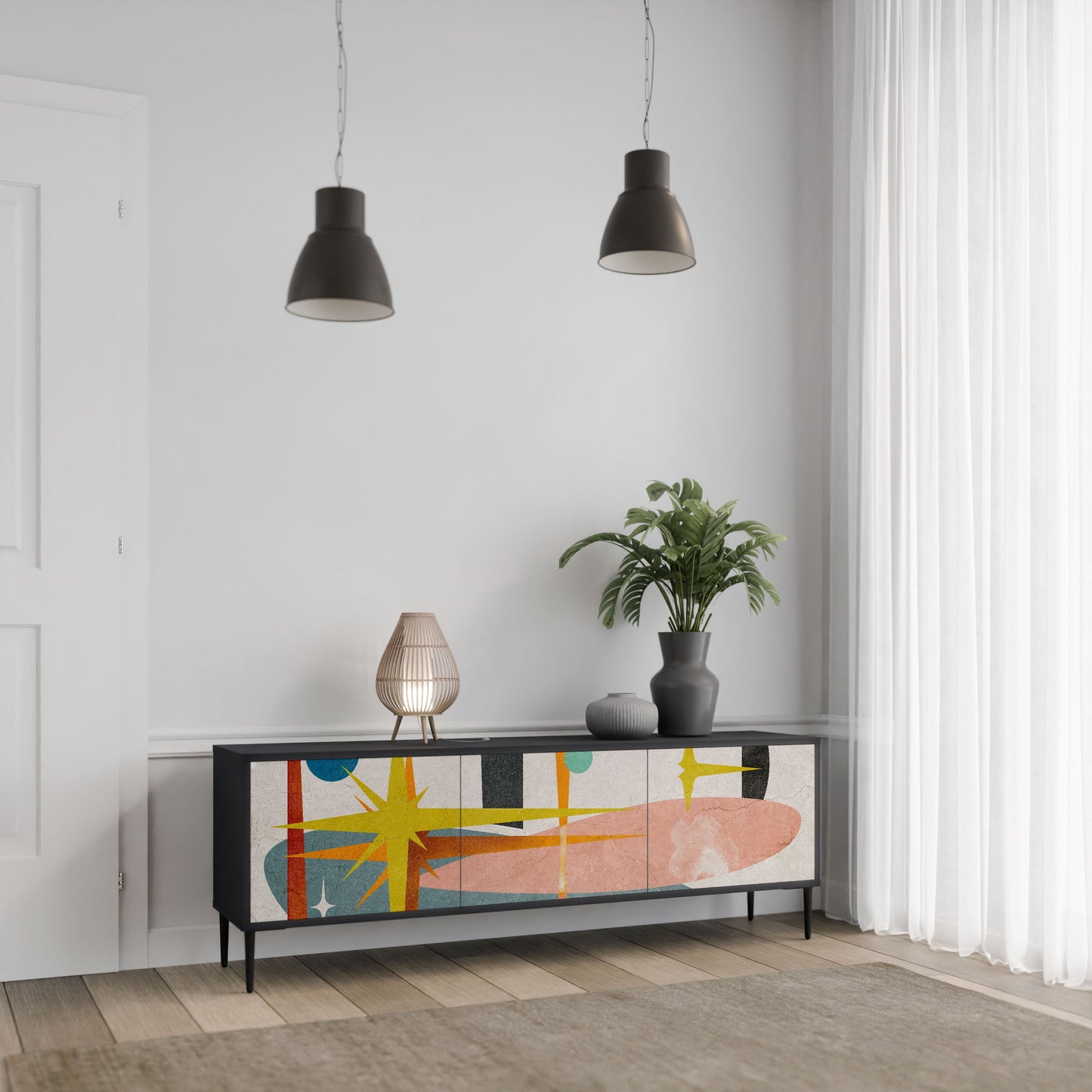 INTERSTELLAR VIBES 3-Door TV Stand in Black Finish