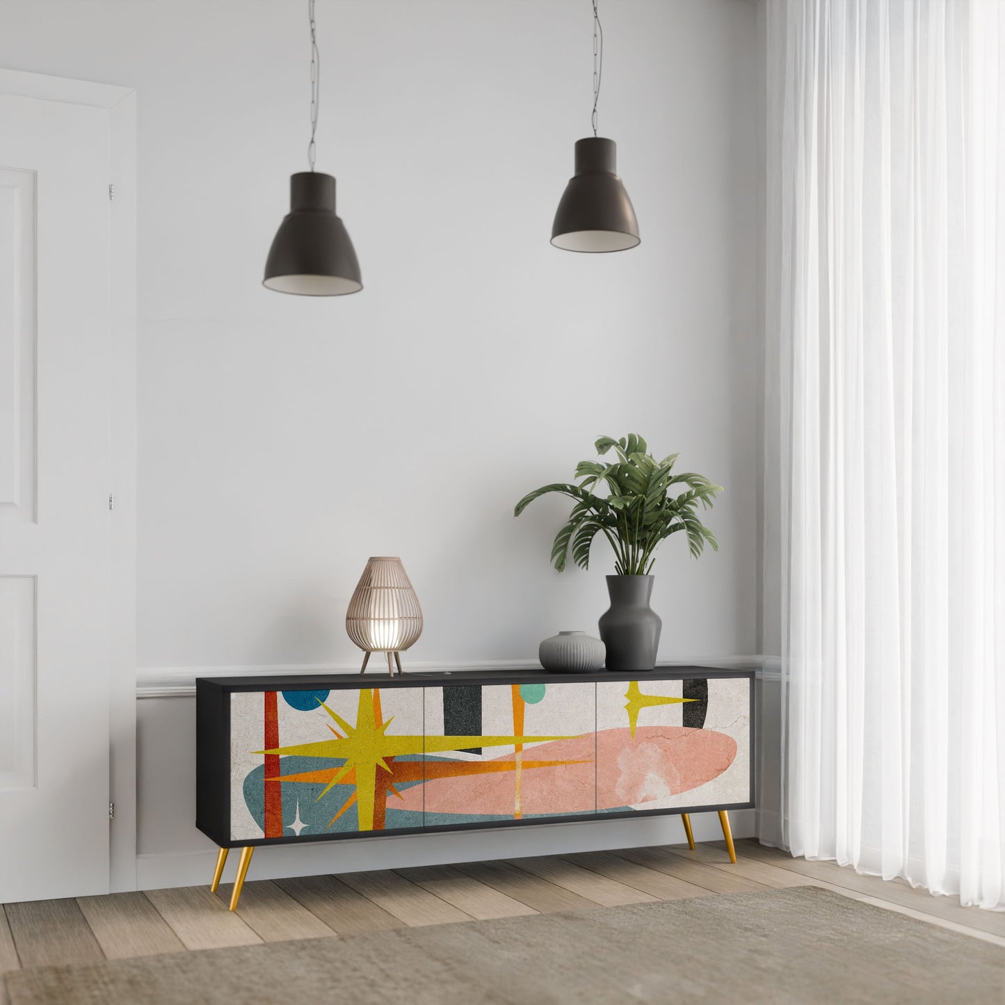 INTERSTELLAR VIBES 3-Door TV Stand in Black Finish