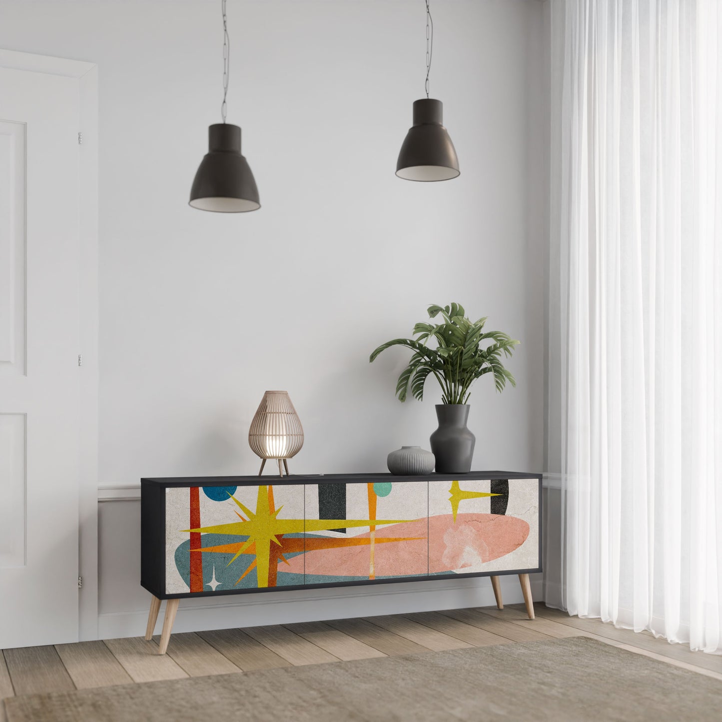 INTERSTELLAR VIBES 3-Door TV Stand in Black Finish