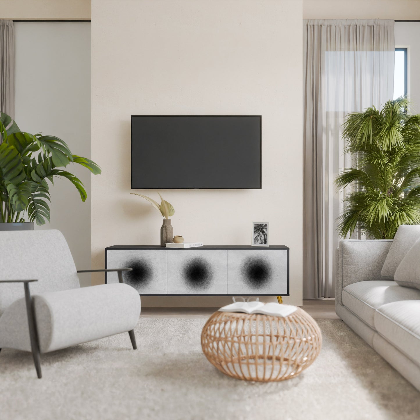 Mobile TV BLACK HOLE a 3 ante con finitura nera