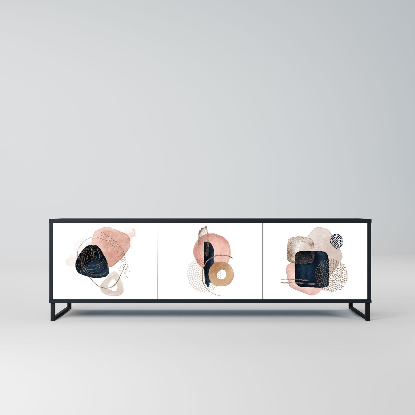 COLORFUL SHAPES 3-Door TV Stand in Black Finish