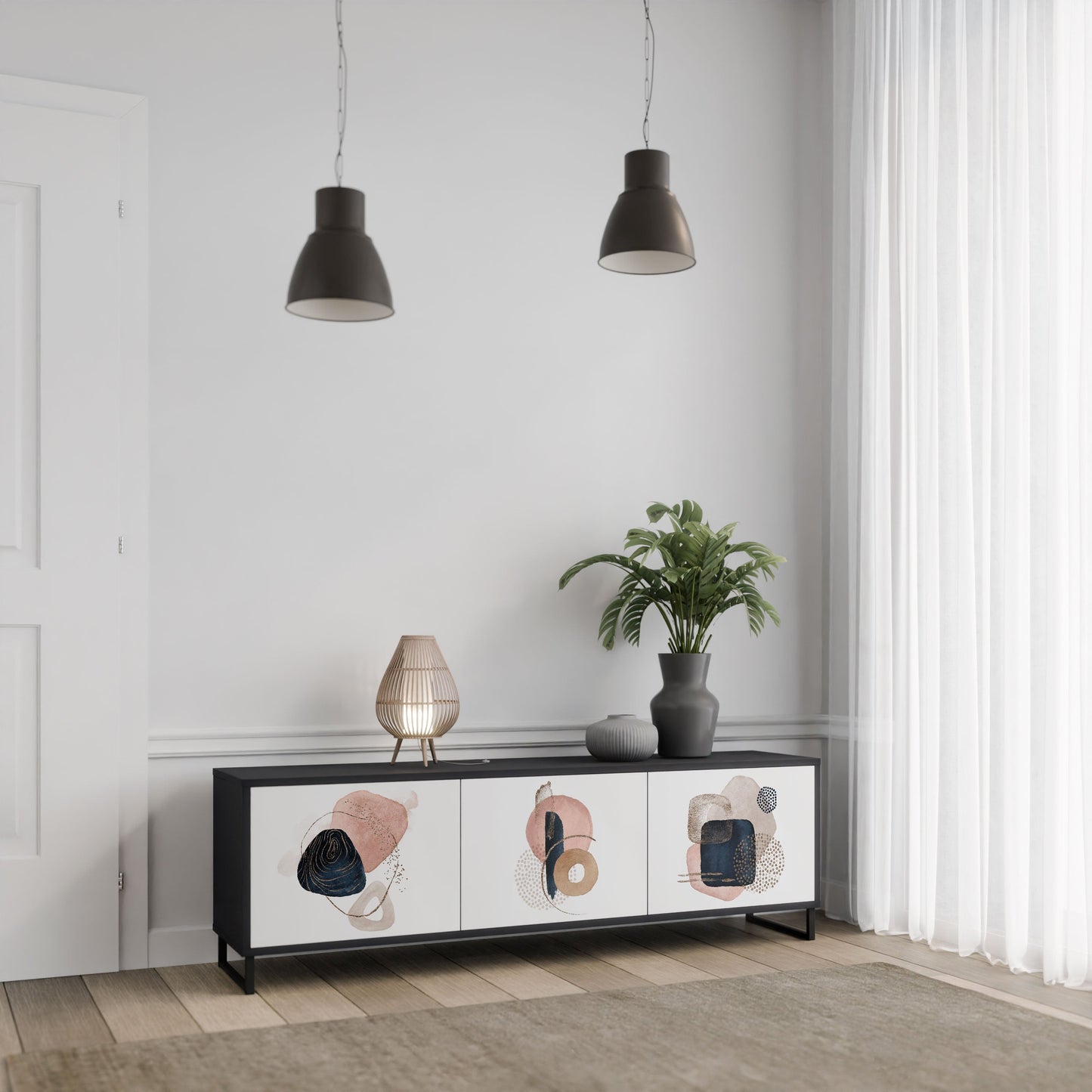 COLORFUL SHAPES 3-Door TV Stand in Black Finish