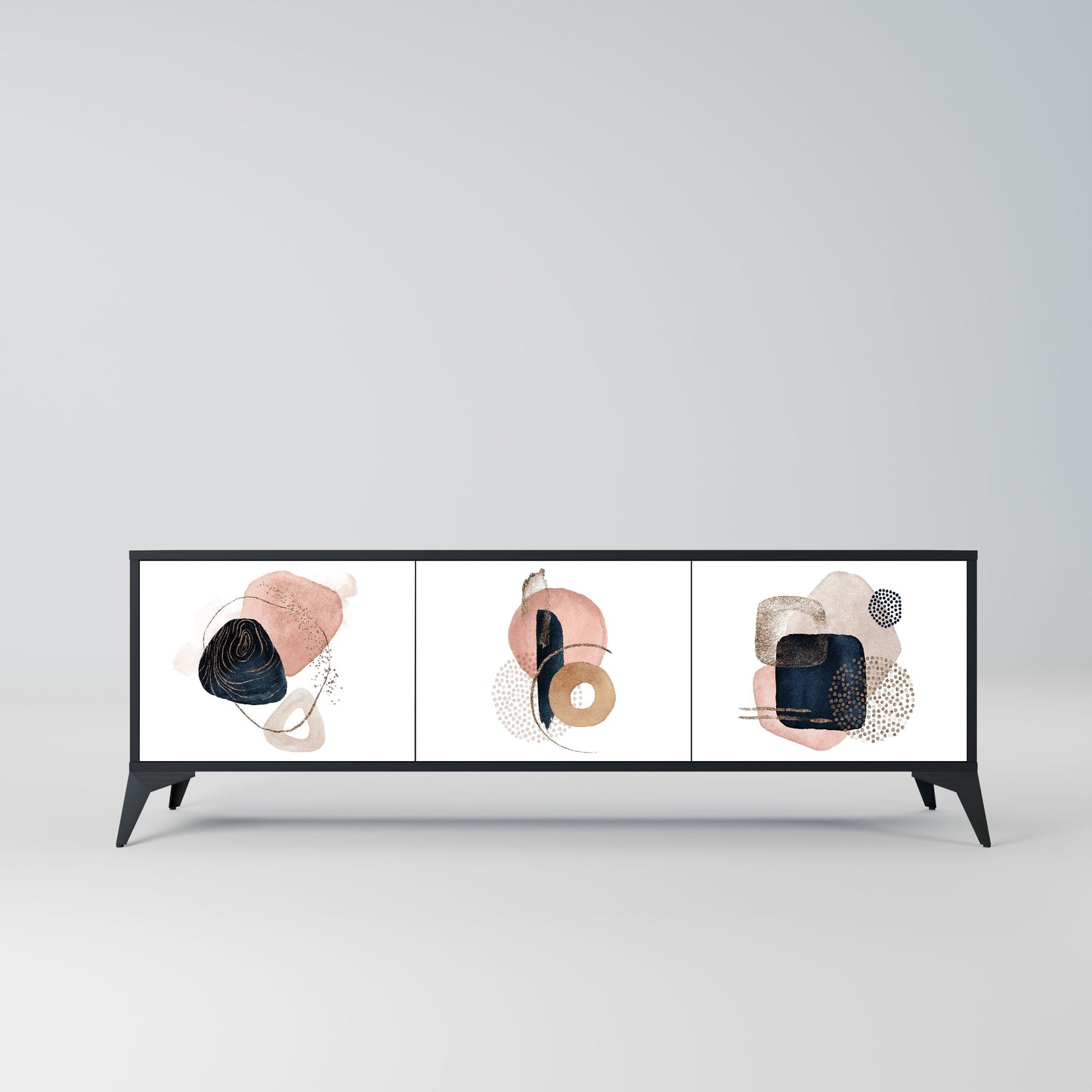 COLORFUL SHAPES 3-Door TV Stand in Black Finish