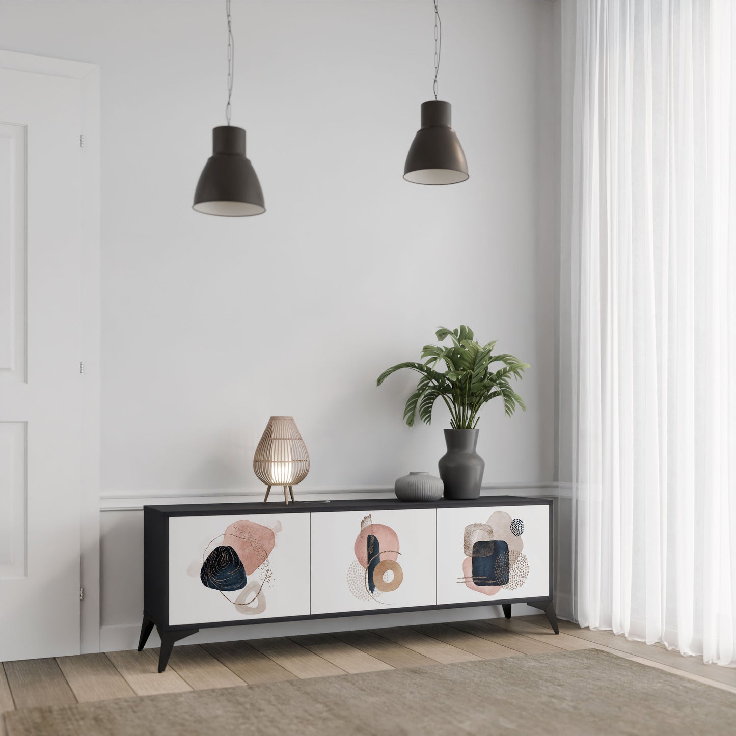 COLORFUL SHAPES 3-Door TV Stand in Black Finish