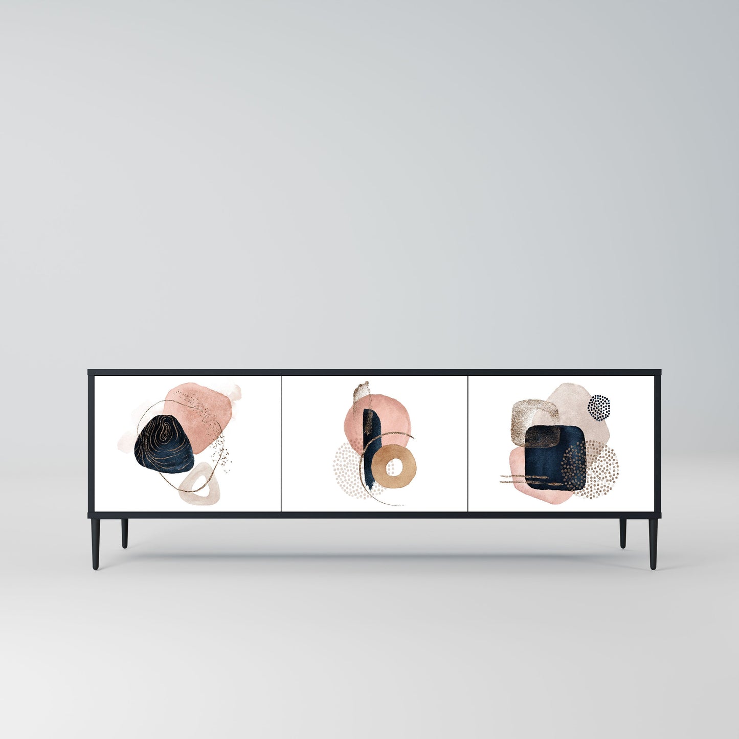 COLORFUL SHAPES 3-Door TV Stand in Black Finish