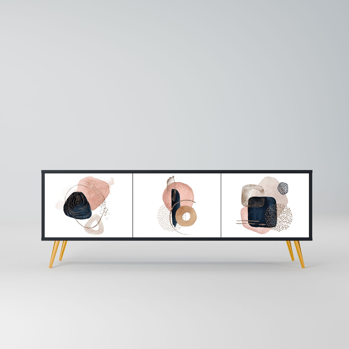 COLORFUL SHAPES 3-Door TV Stand in Black Finish