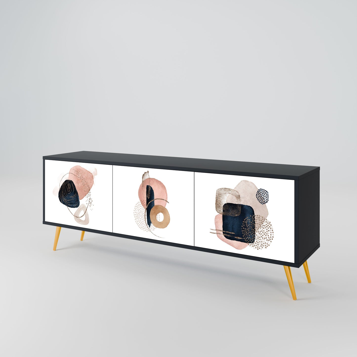 COLORFUL SHAPES 3-Door TV Stand in Black Finish