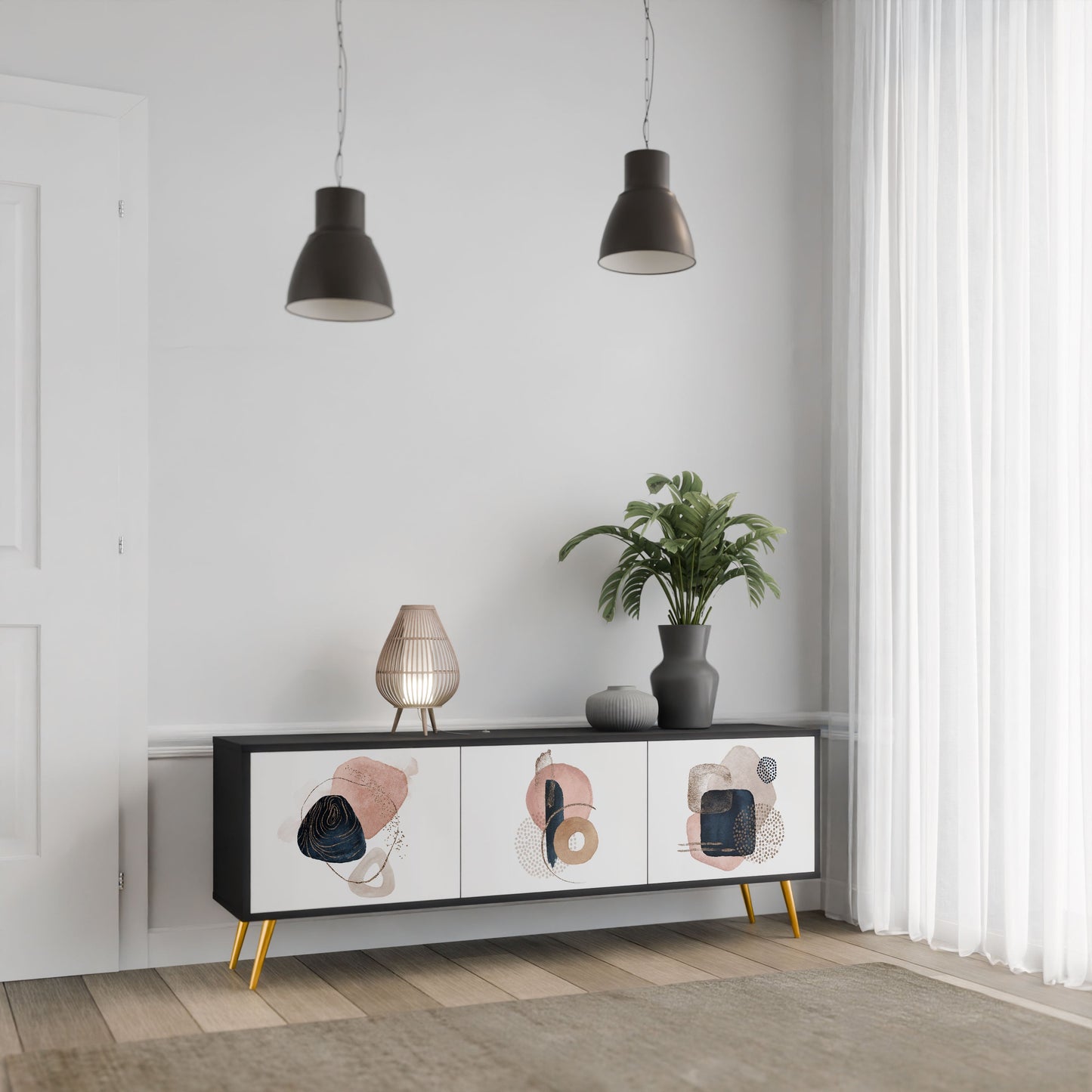 COLORFUL SHAPES 3-Door TV Stand in Black Finish