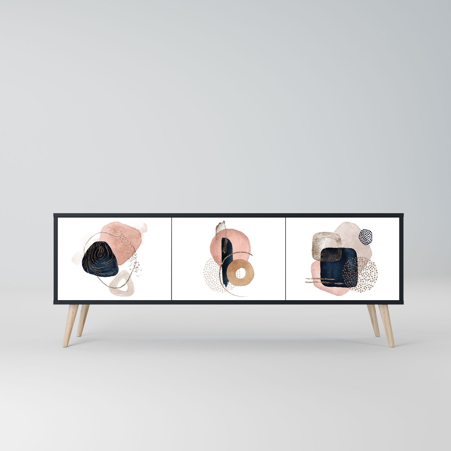 COLORFUL SHAPES 3-Door TV Stand in Black Finish