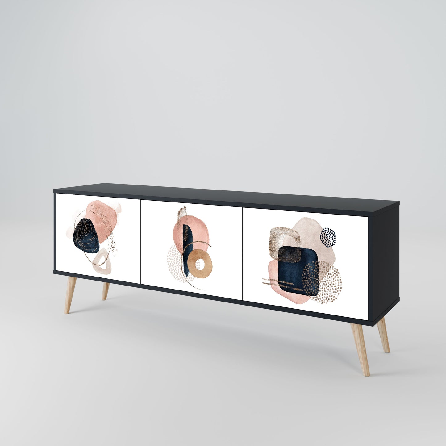 COLORFUL SHAPES 3-Door TV Stand in Black Finish