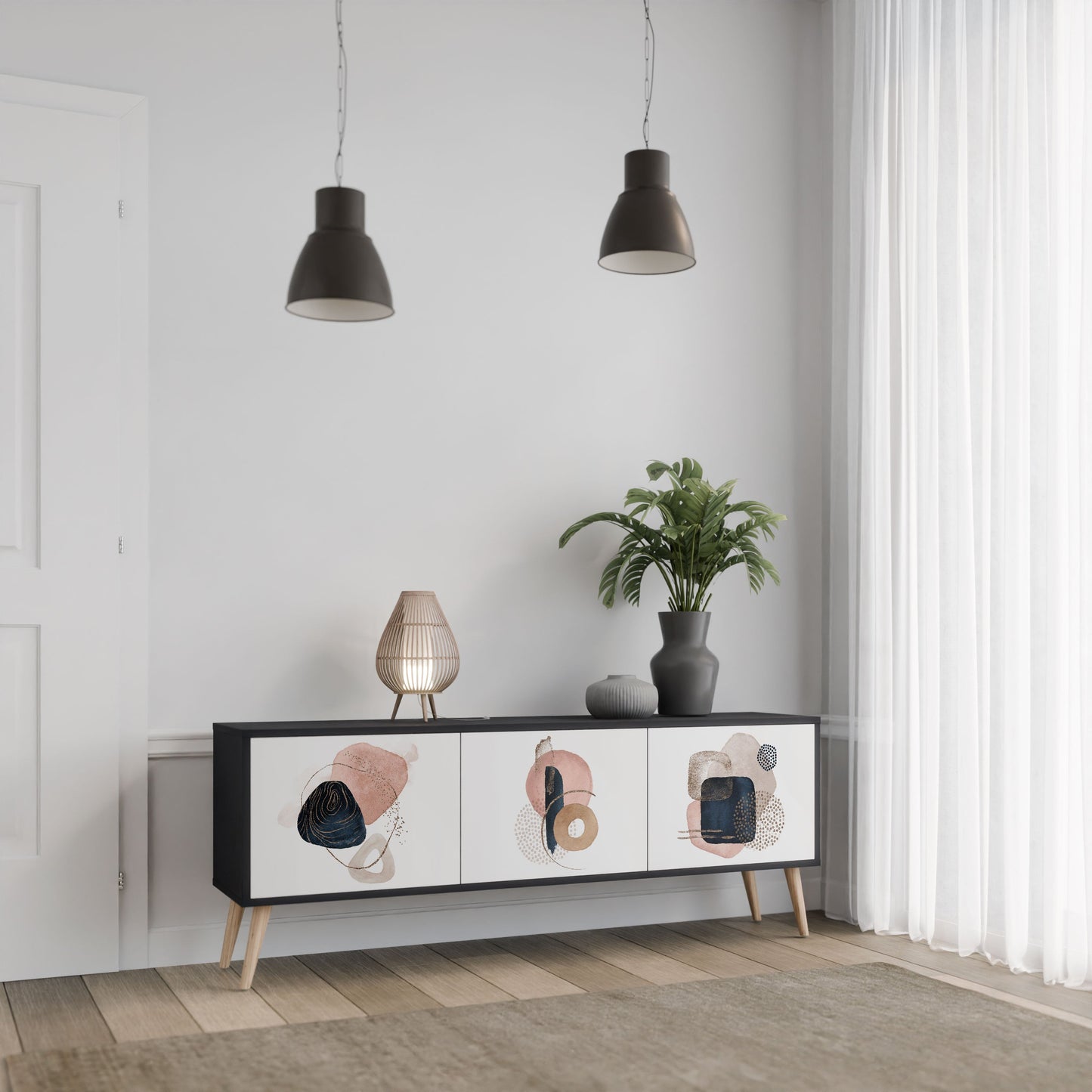 COLORFUL SHAPES 3-Door TV Stand in Black Finish