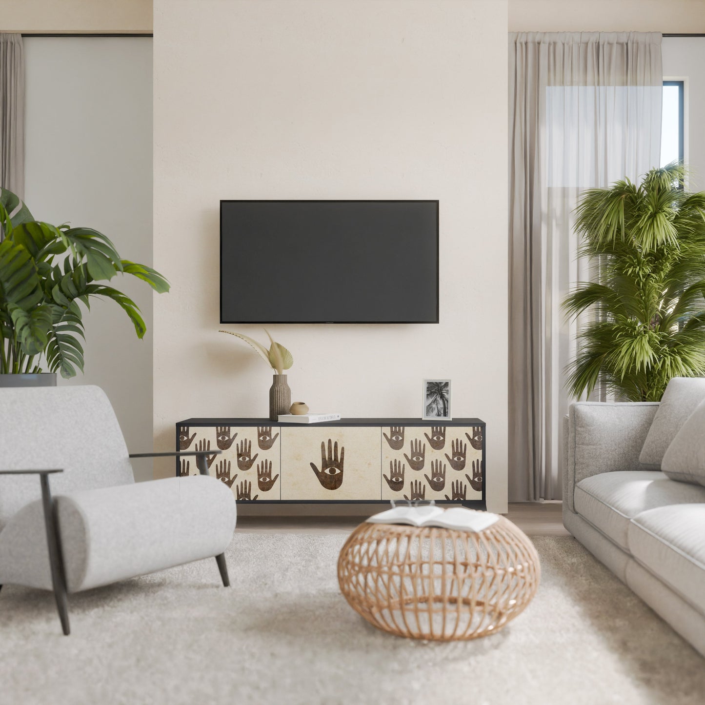 SEE MORE 3-Door TV Stand in Black Finish