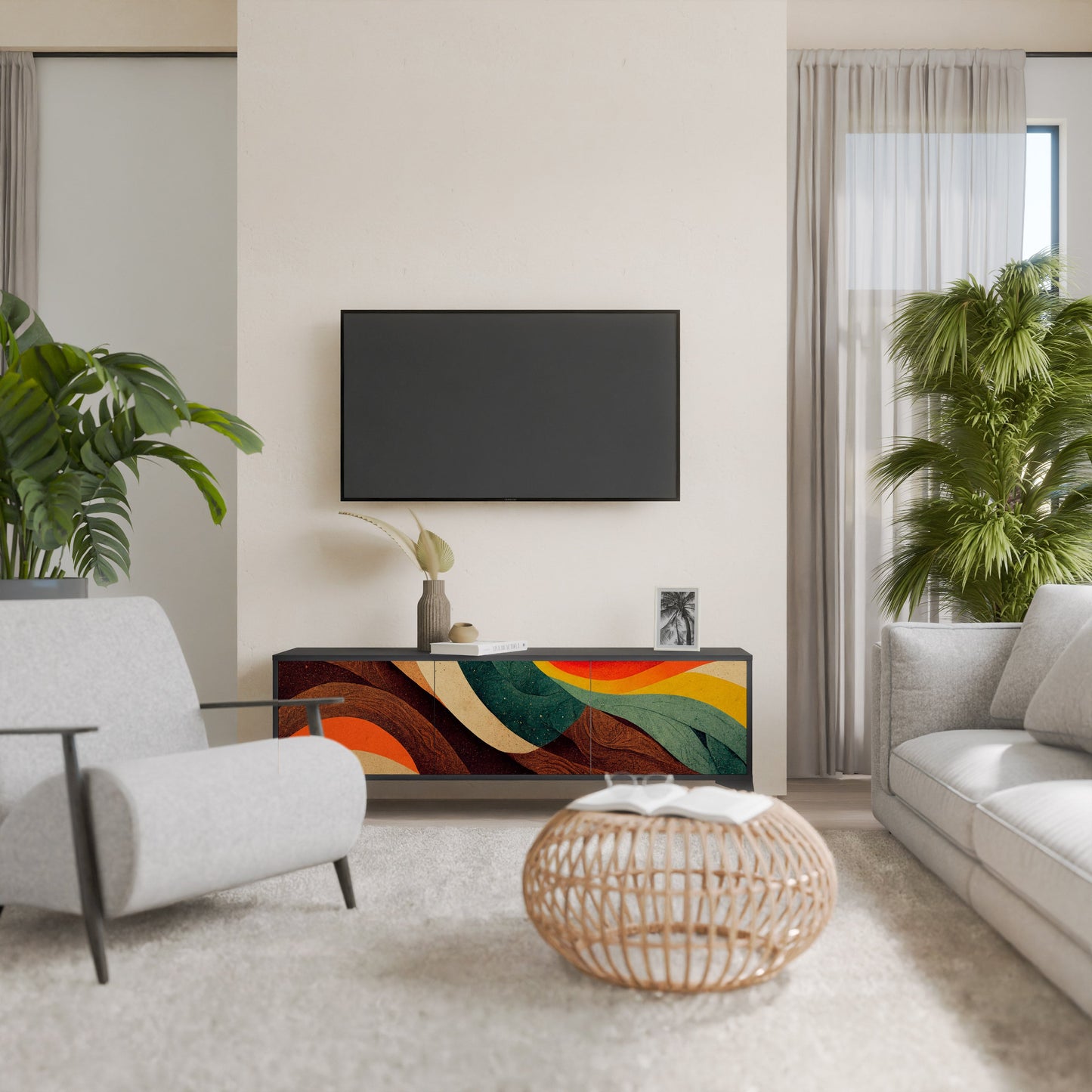 Mobile TV a 3 ante COLORFUL STRANDS in finitura nera