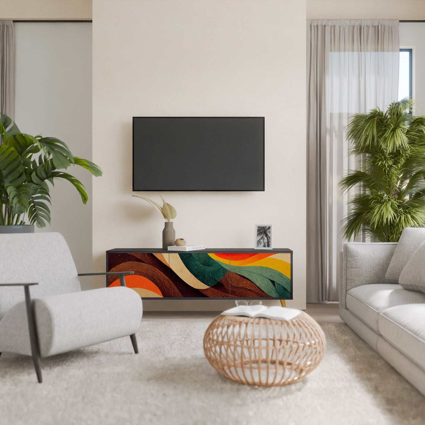Mobile TV a 3 ante COLORFUL STRANDS in finitura nera
