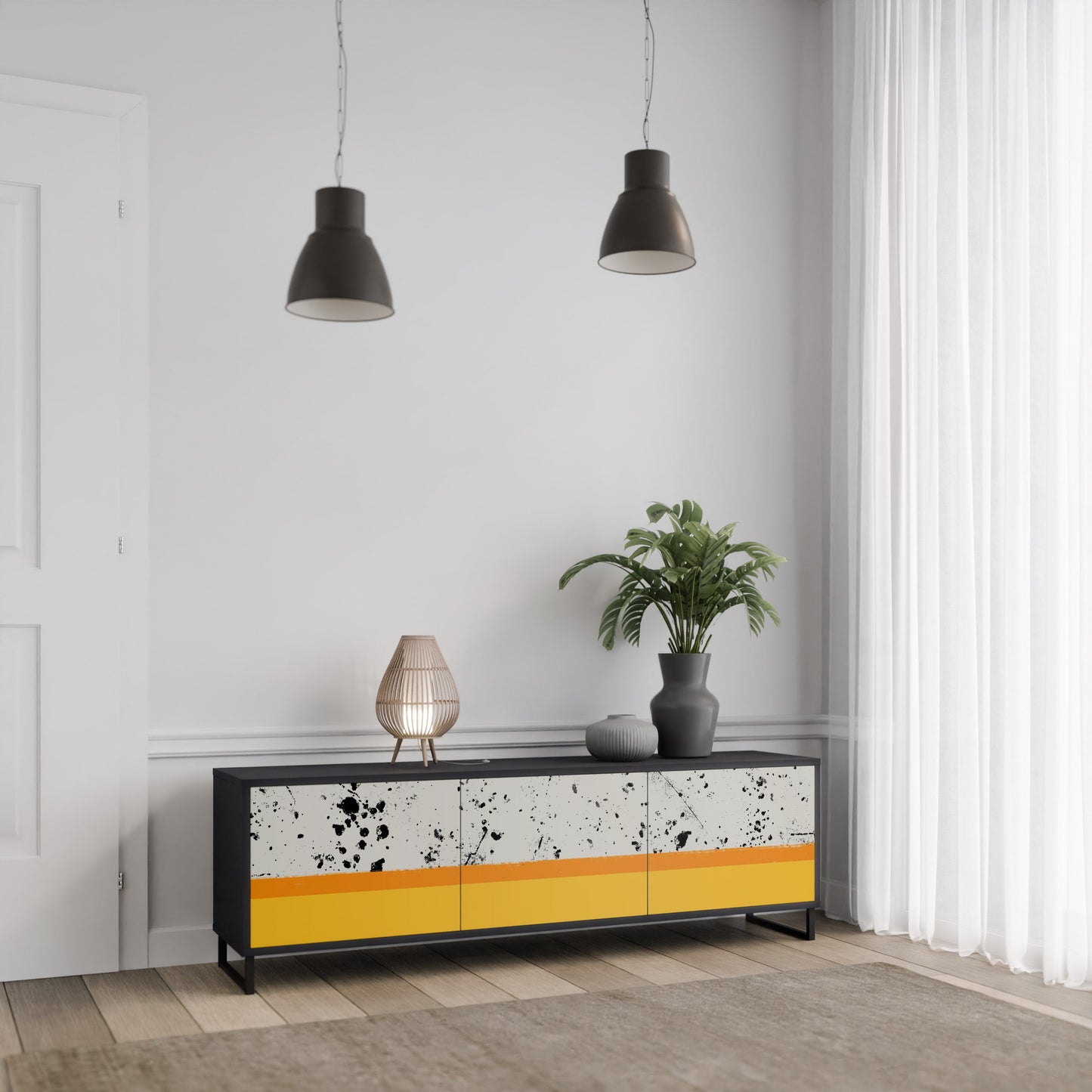 Mobile TV a 3 ante DYED BY ORANGE con finitura nera