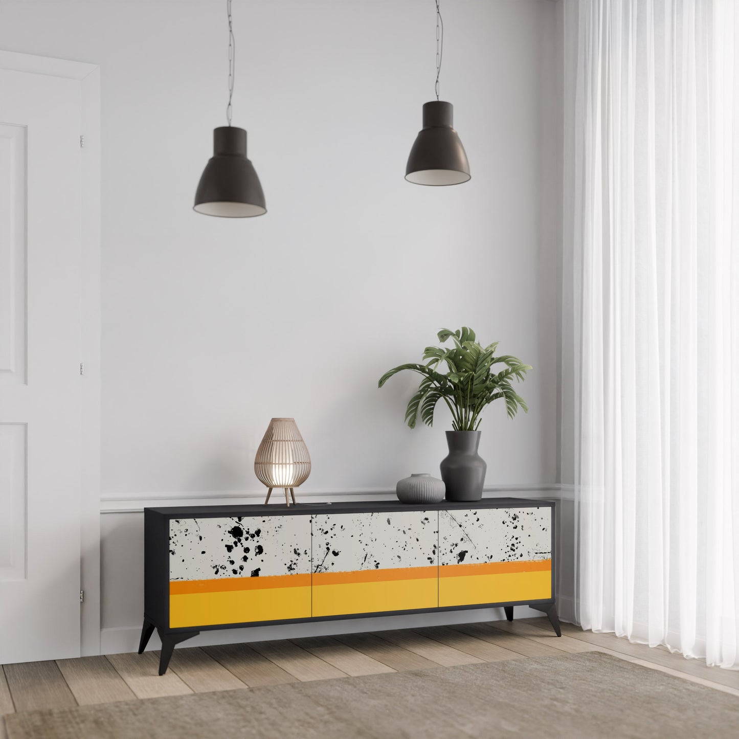 Mobile TV a 3 ante DYED BY ORANGE con finitura nera