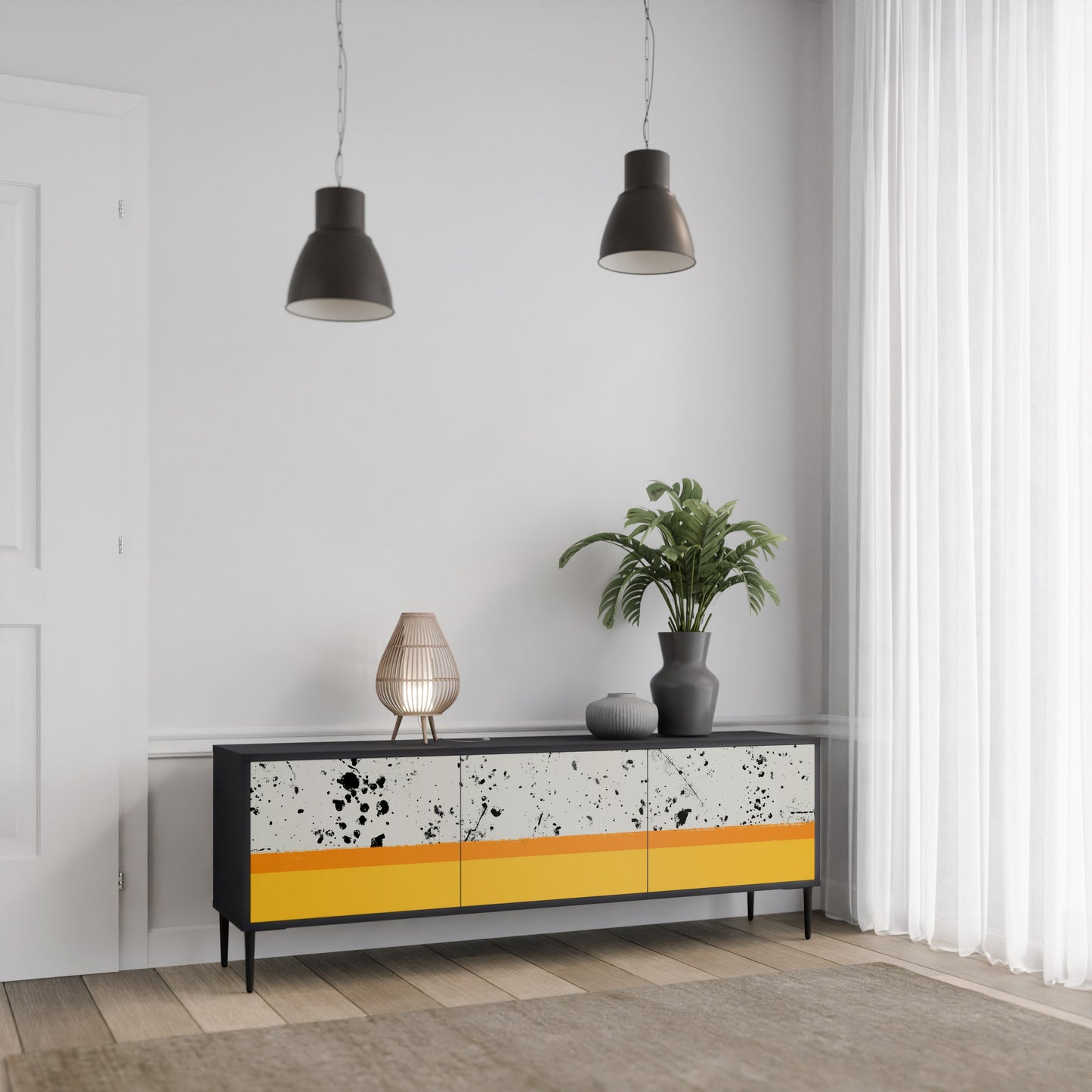 Mobile TV a 3 ante DYED BY ORANGE con finitura nera