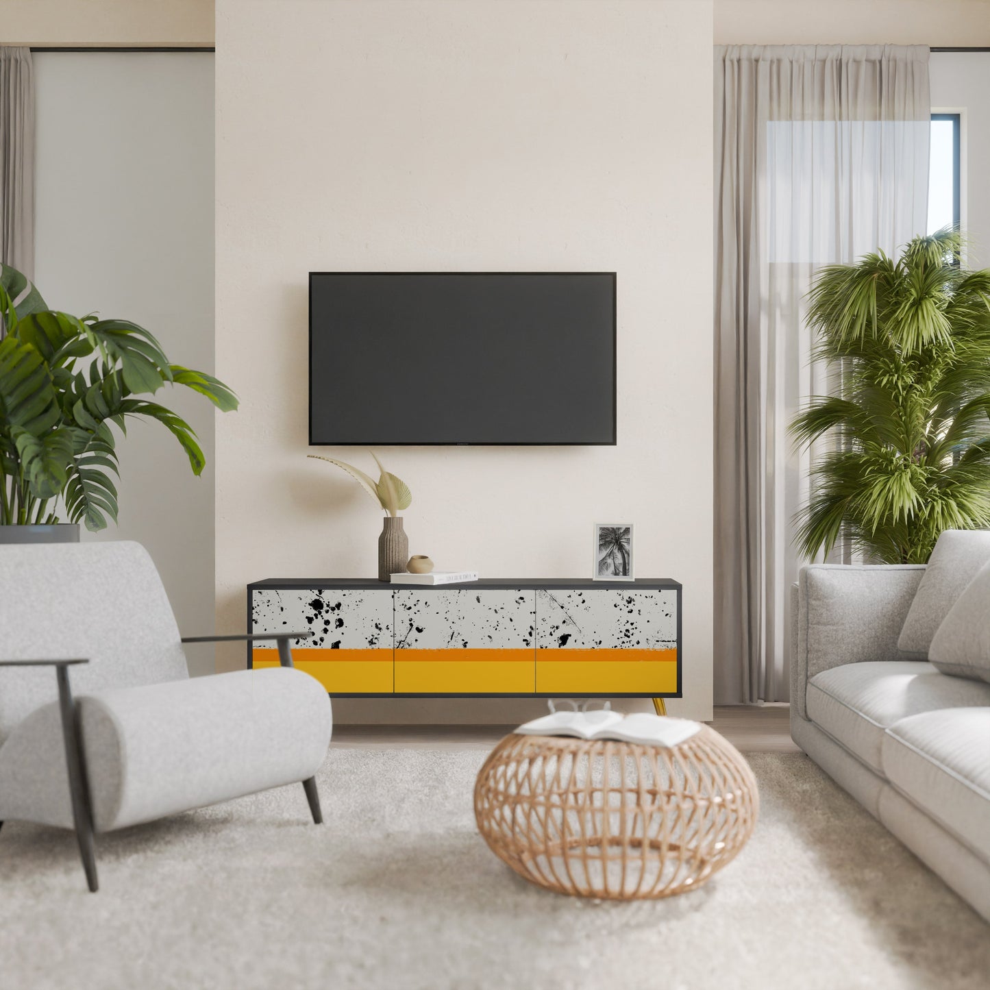 Mobile TV a 3 ante DYED BY ORANGE con finitura nera