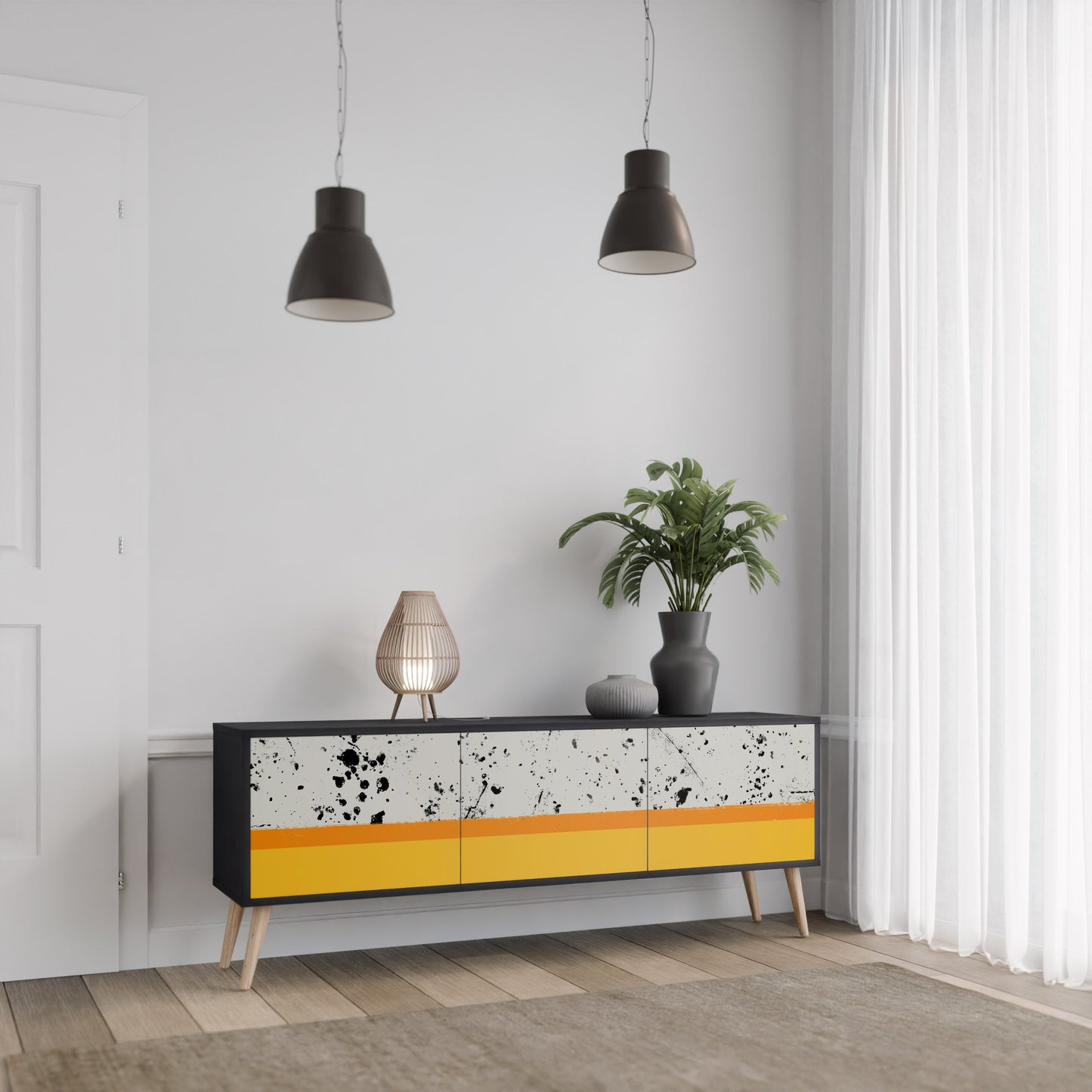 Mobile TV a 3 ante DYED BY ORANGE con finitura nera