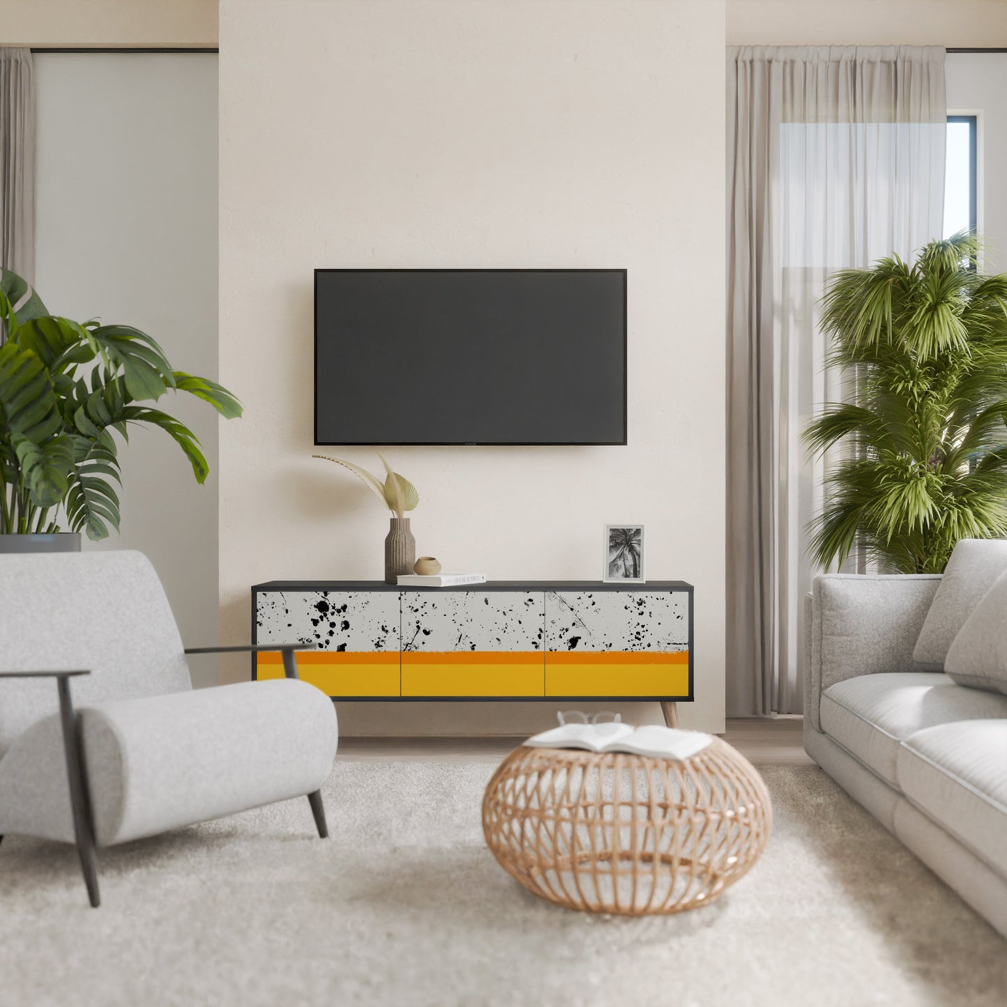 Mobile TV a 3 ante DYED BY ORANGE con finitura nera