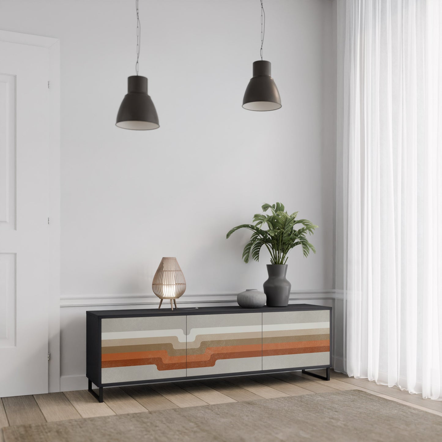 Mobile TV PECULIAR TRAIL a 3 ante con finitura nera