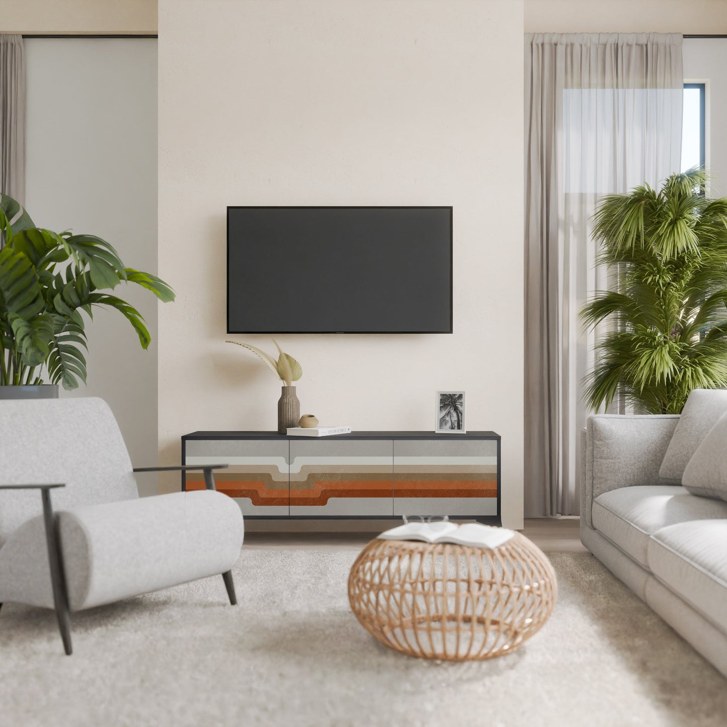 Mobile TV PECULIAR TRAIL a 3 ante con finitura nera