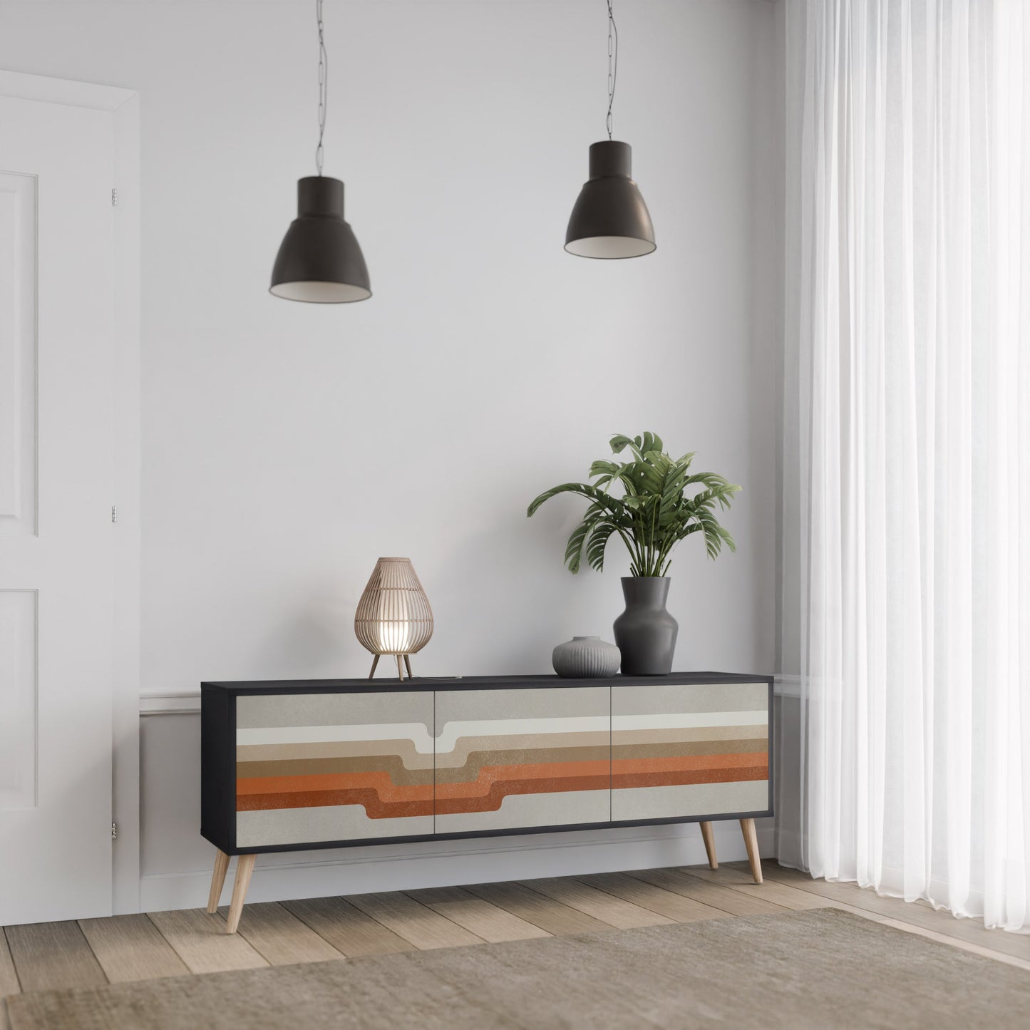 Mobile TV PECULIAR TRAIL a 3 ante con finitura nera