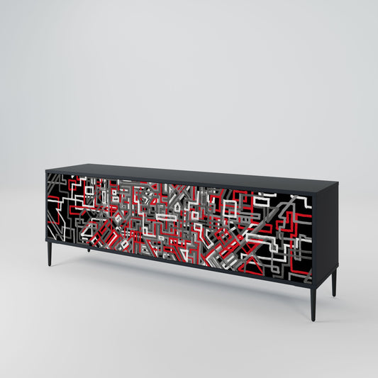 BROKEN LINES 3-Door TV Stand in Black Finish