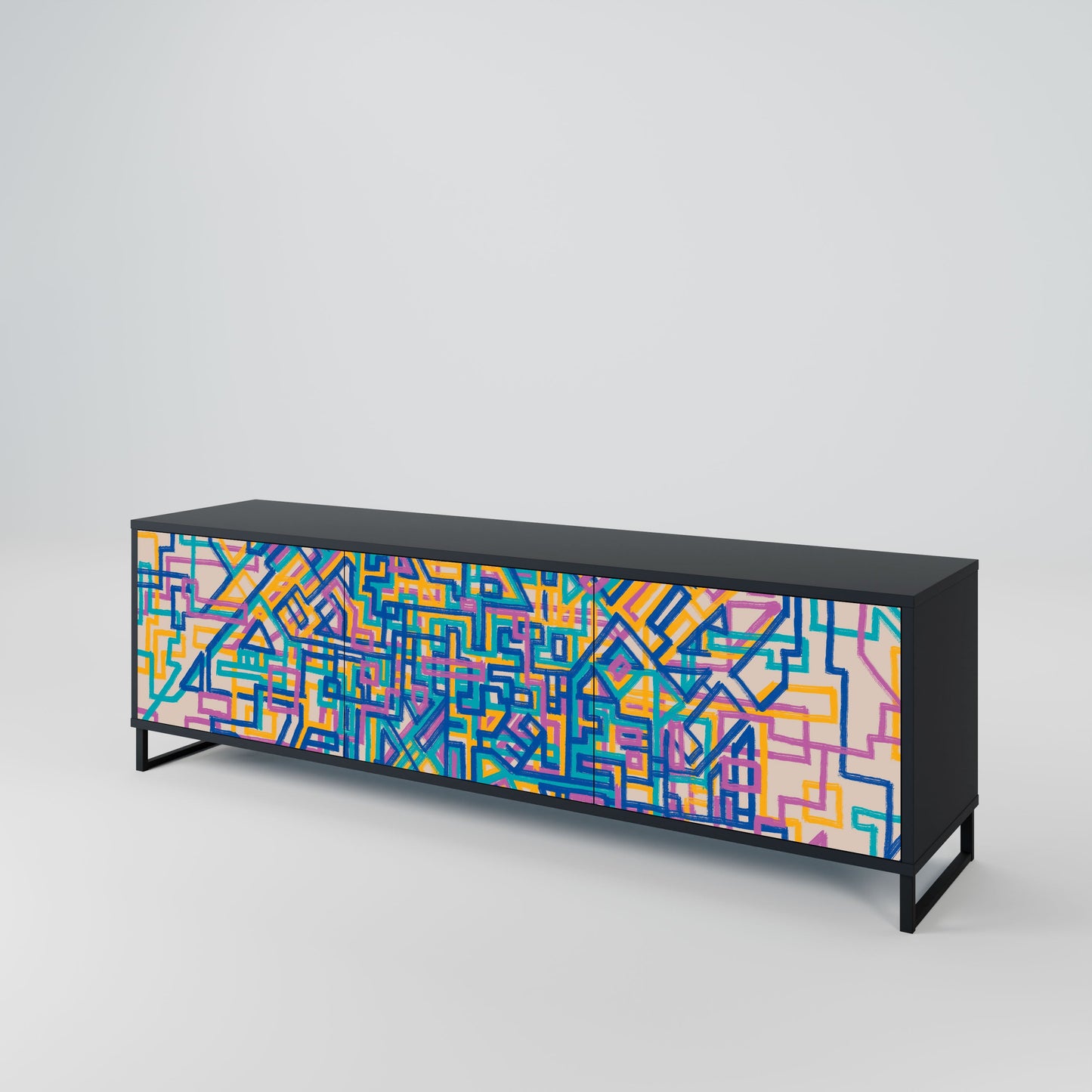 MEMORIES MAP 3-Door TV Stand in Black Finish