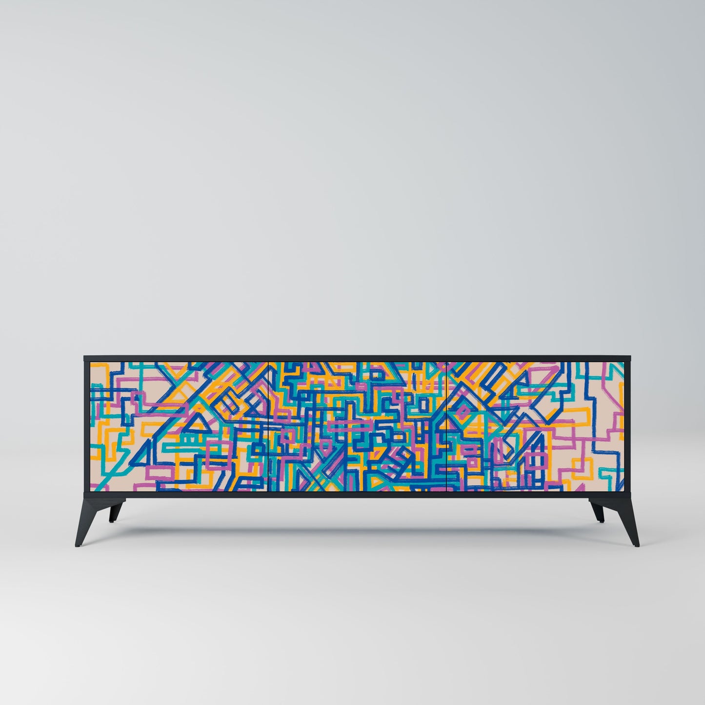 MEMORIES MAP 3-Door TV Stand in Black Finish