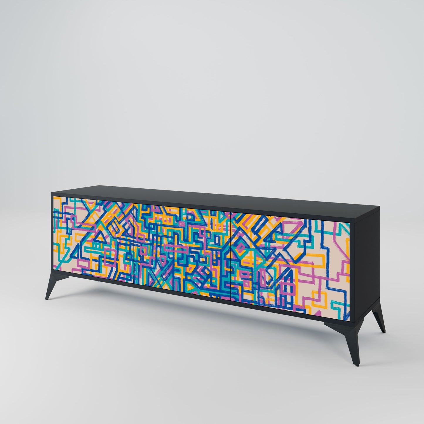 MEMORIES MAP 3-Door TV Stand in Black Finish