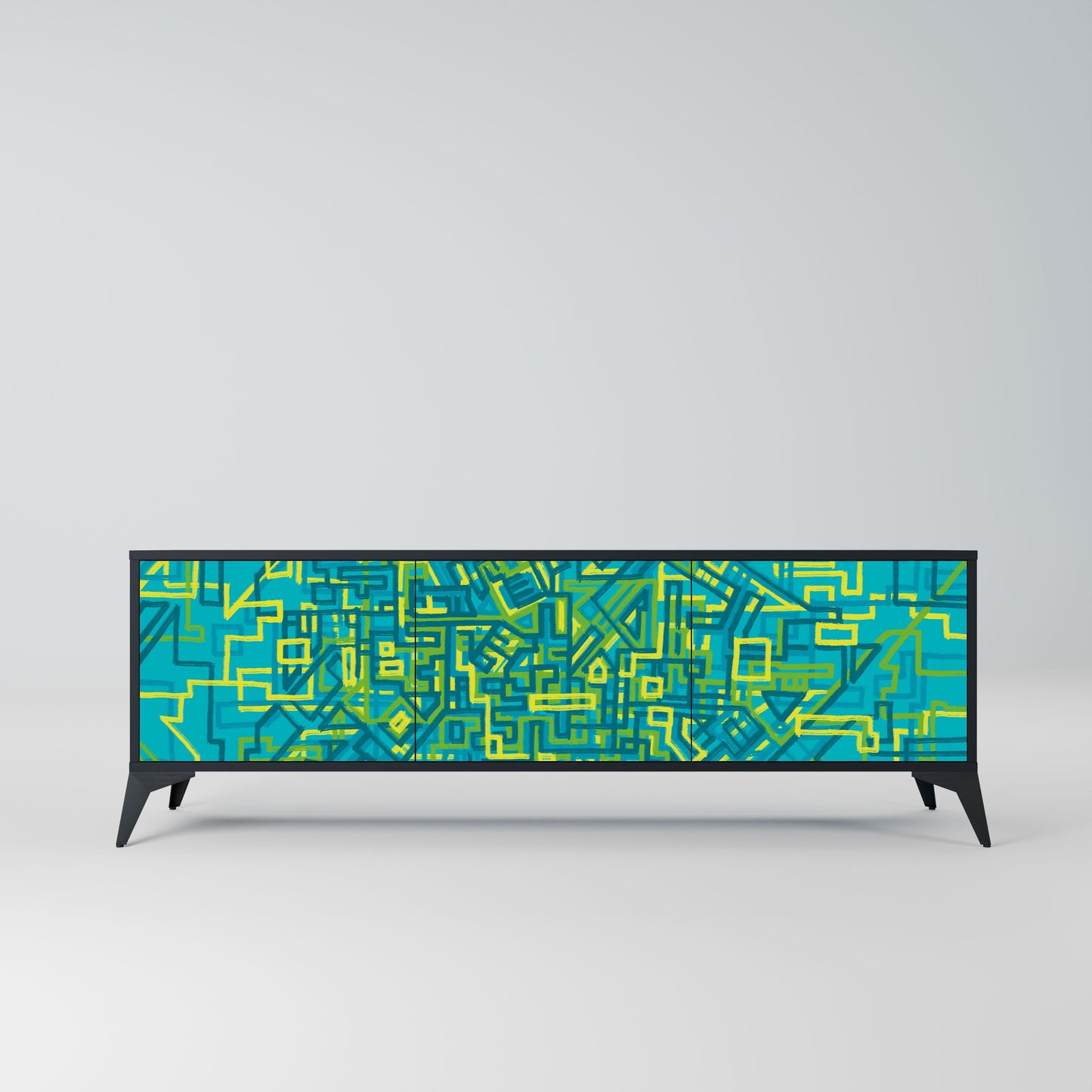NOSTALGIC MEMORIES 3-Door TV Stand in Black Finish