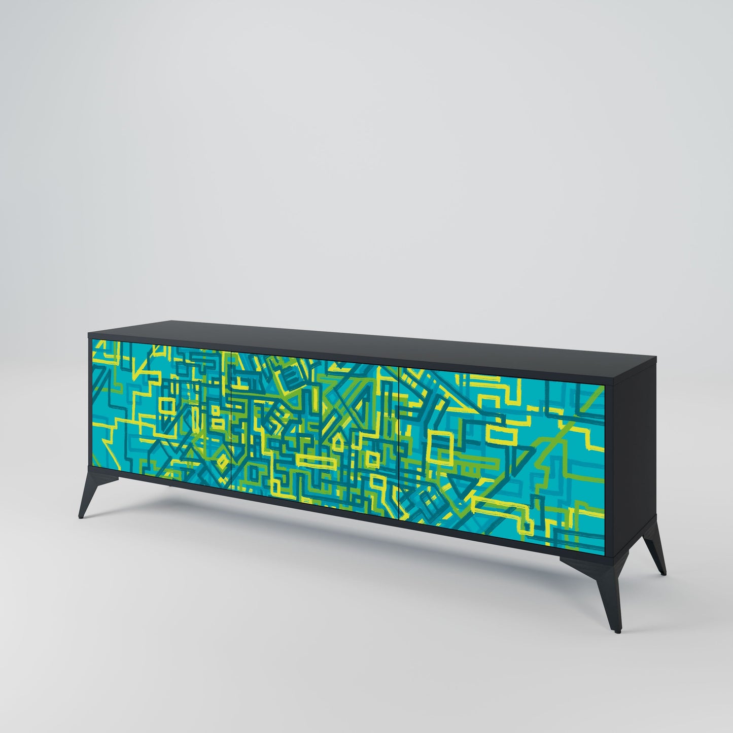 NOSTALGIC MEMORIES 3-Door TV Stand in Black Finish