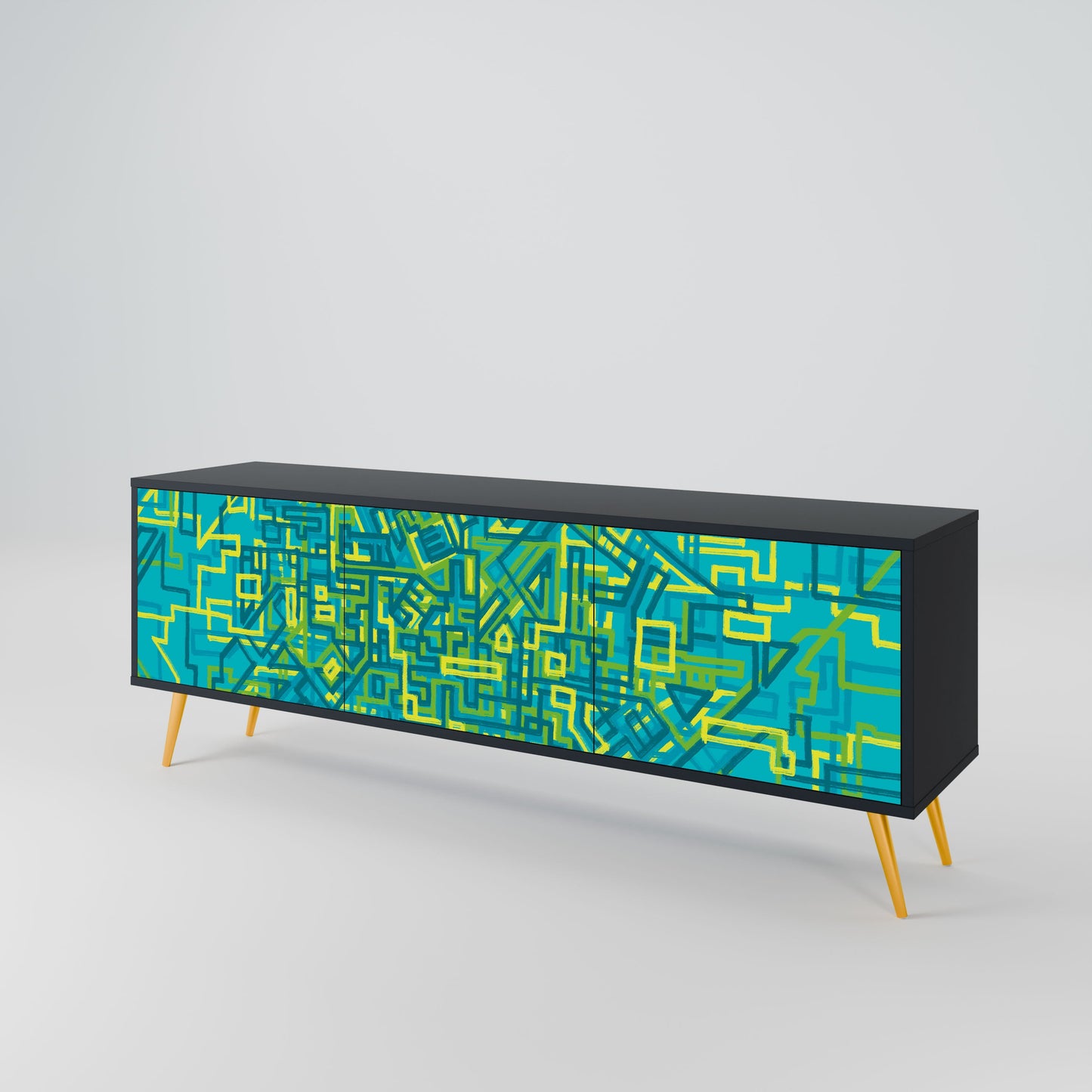 NOSTALGIC MEMORIES 3-Door TV Stand in Black Finish