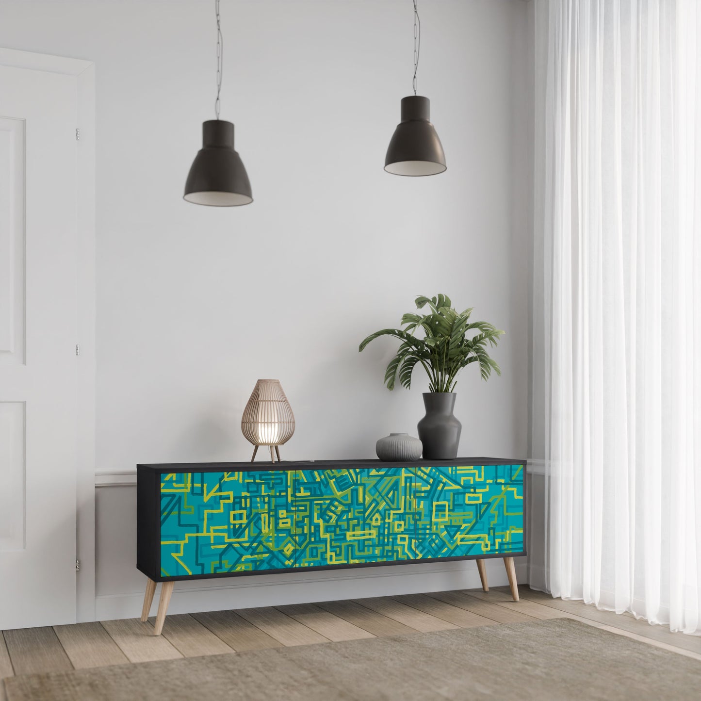 NOSTALGIC MEMORIES 3-Door TV Stand in Black Finish
