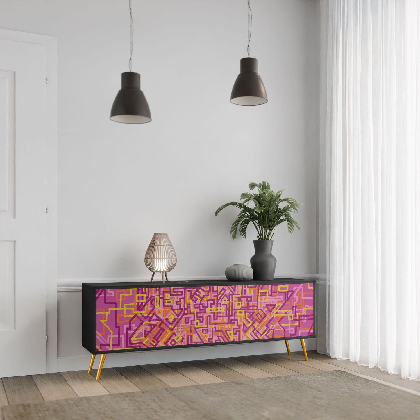 Mobile TV LOVELY MEMORIES a 3 ante con finitura nera