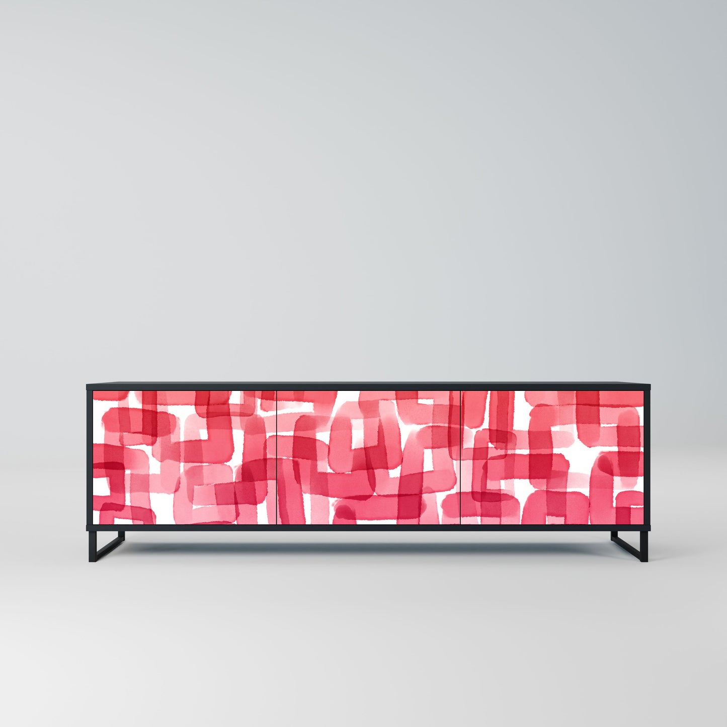 KALEIDOSCOPIC CUBISM 3-Door TV Stand in Black Finish