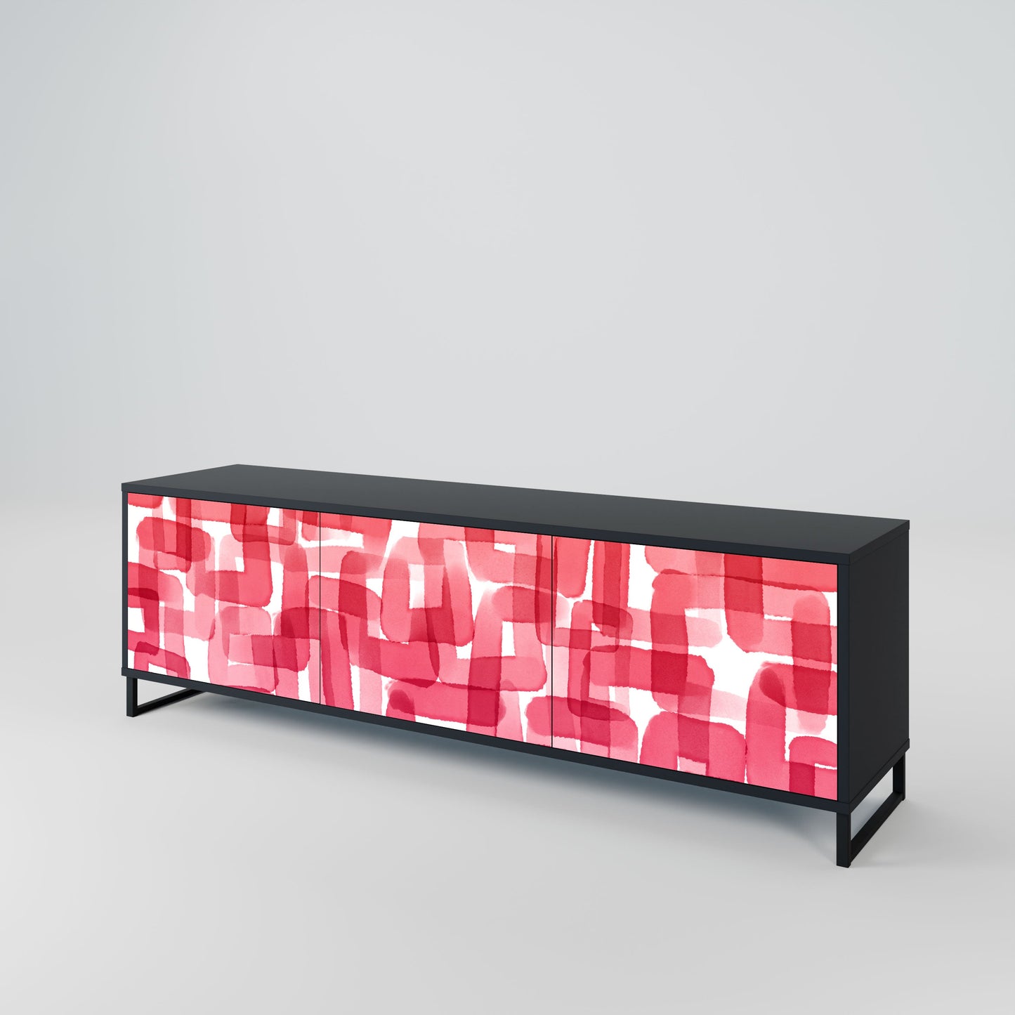 KALEIDOSCOPIC CUBISM 3-Door TV Stand in Black Finish