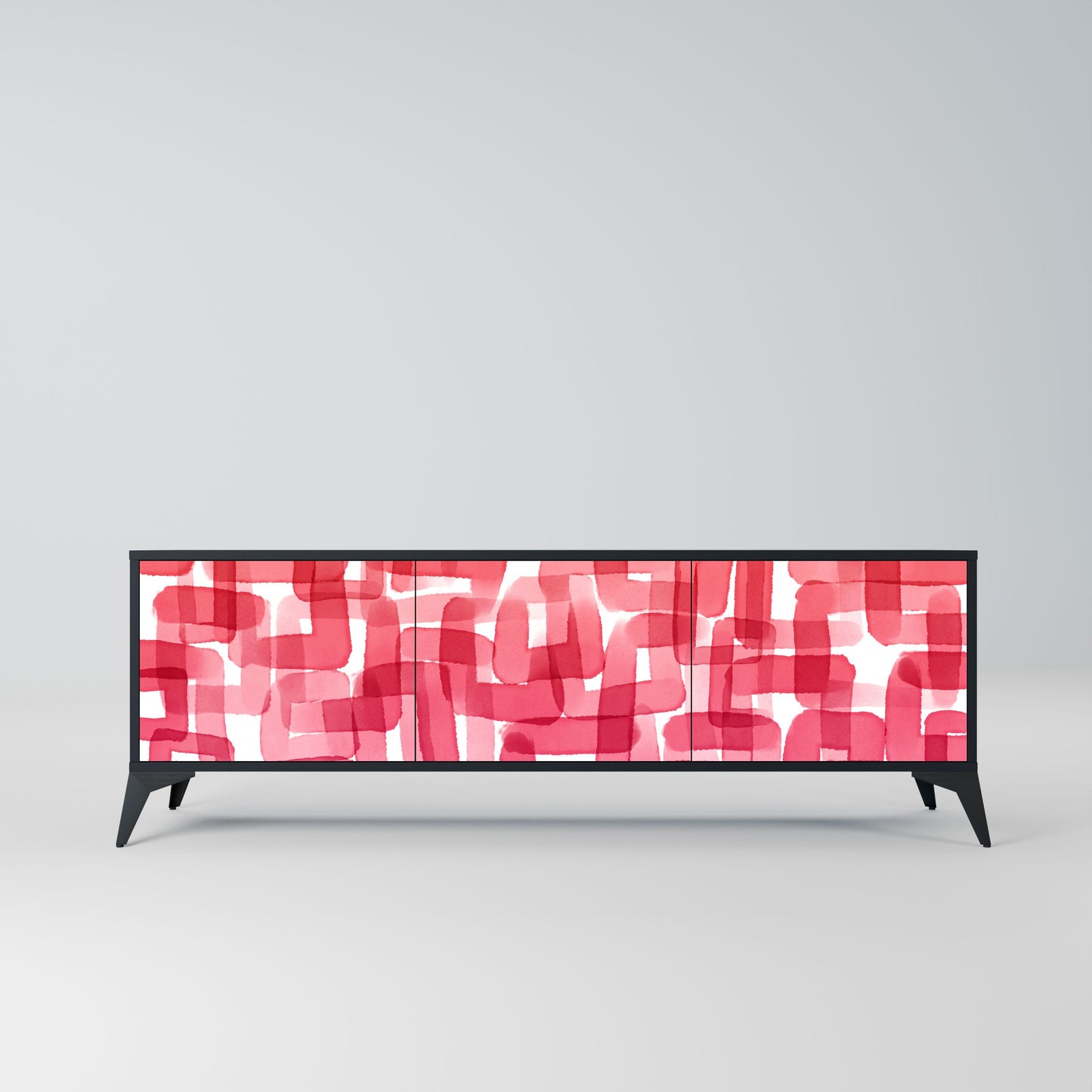KALEIDOSCOPIC CUBISM 3-Door TV Stand in Black Finish