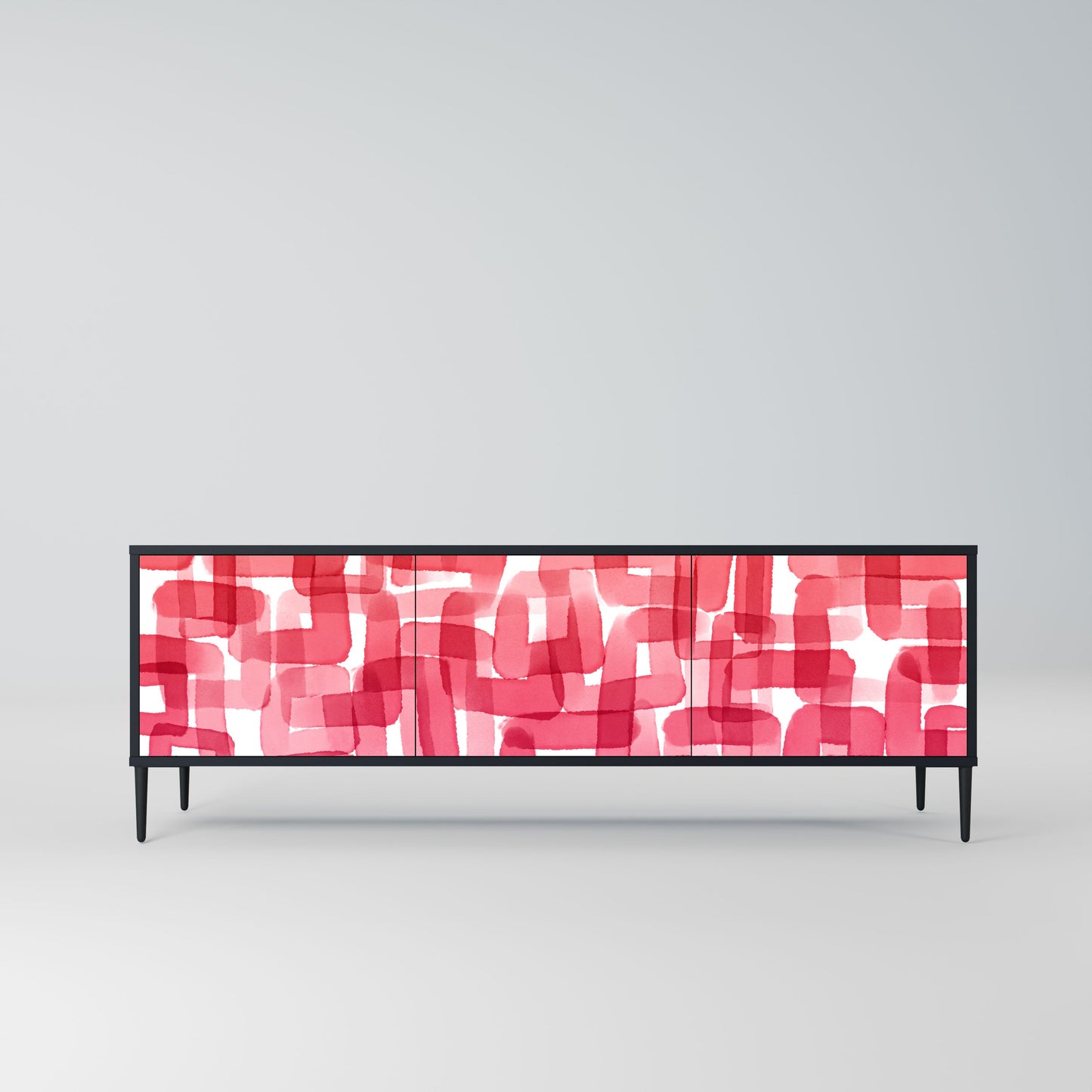 KALEIDOSCOPIC CUBISM 3-Door TV Stand in Black Finish