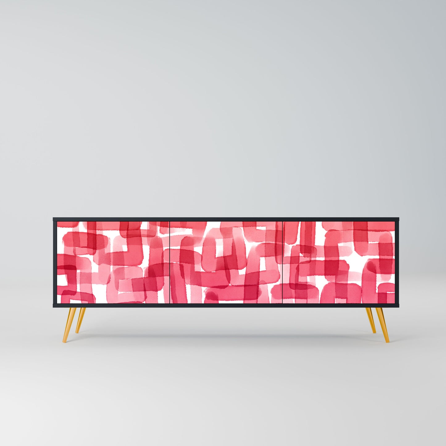 KALEIDOSCOPIC CUBISM 3-Door TV Stand in Black Finish